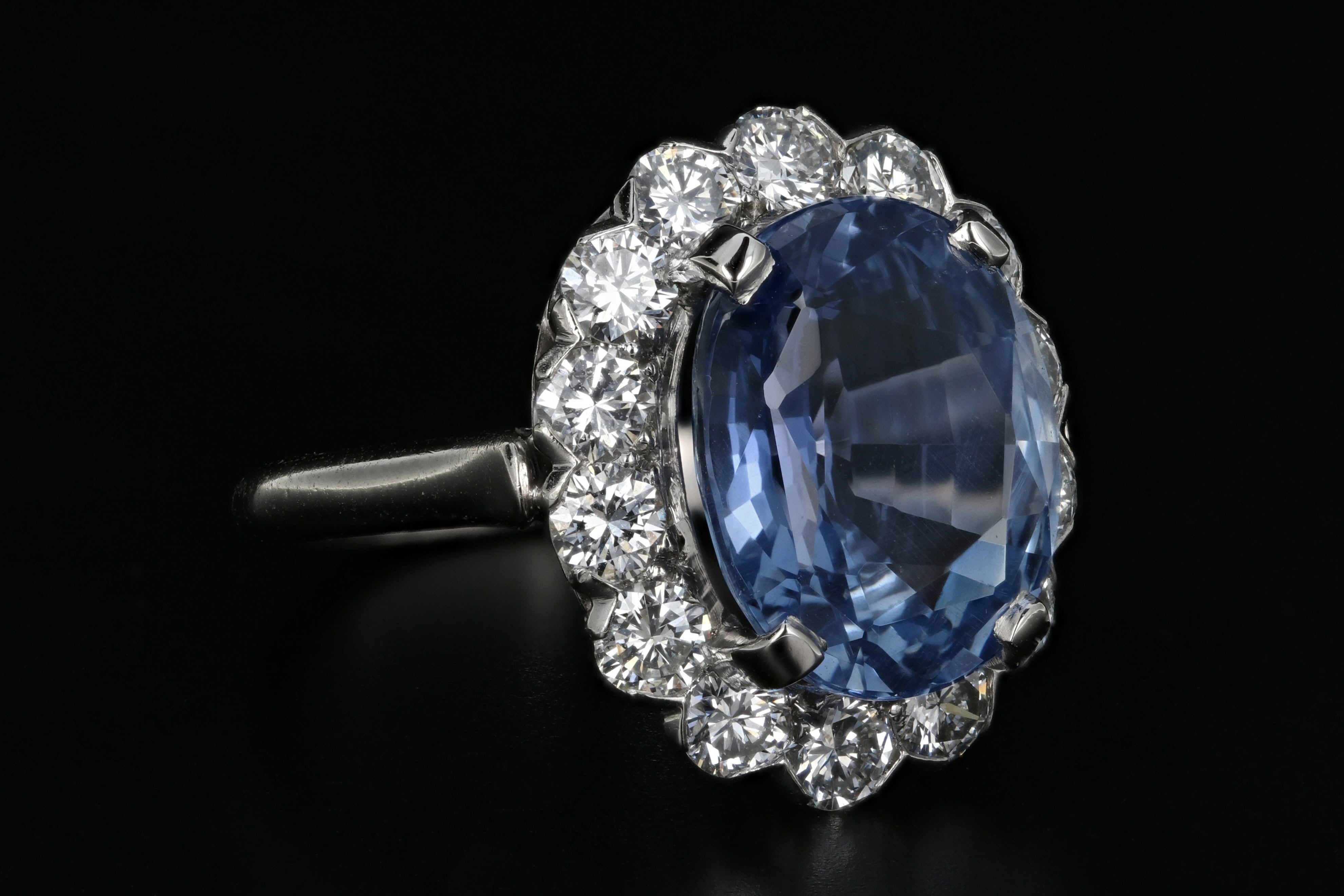 New Platinum 7.04 Natural Cornflower Blue Sapphire and Diamond Ring AGL Certified - Queen May