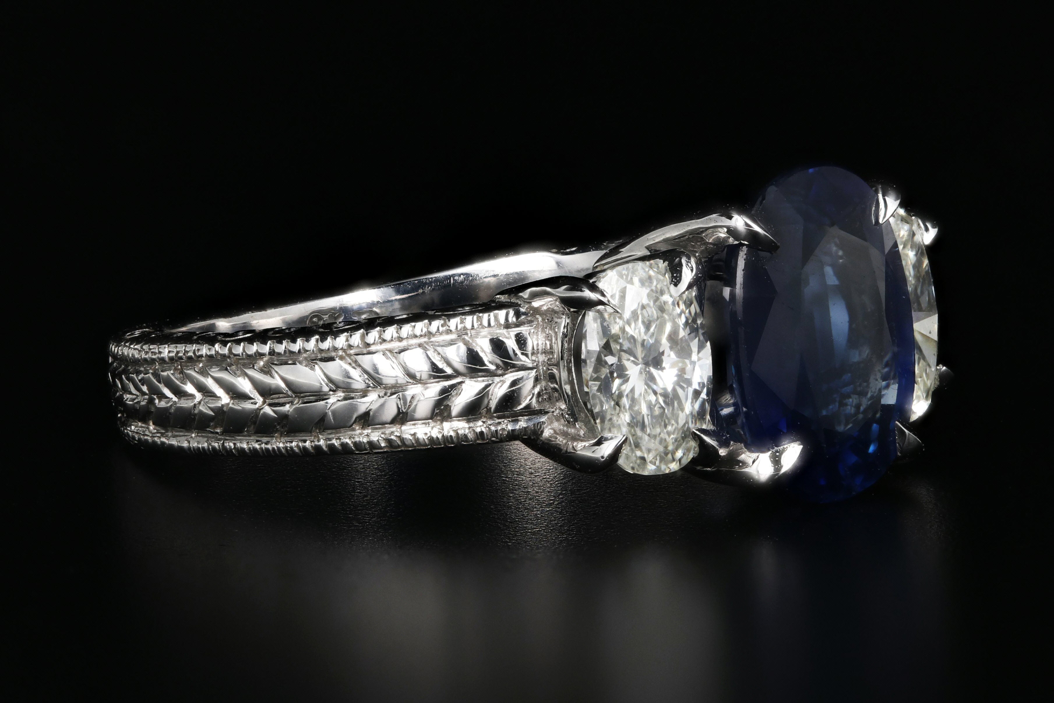 Modern 18K White Gold 2.2CT Natural Blue Sapphire and Diamond Ring - Queen May