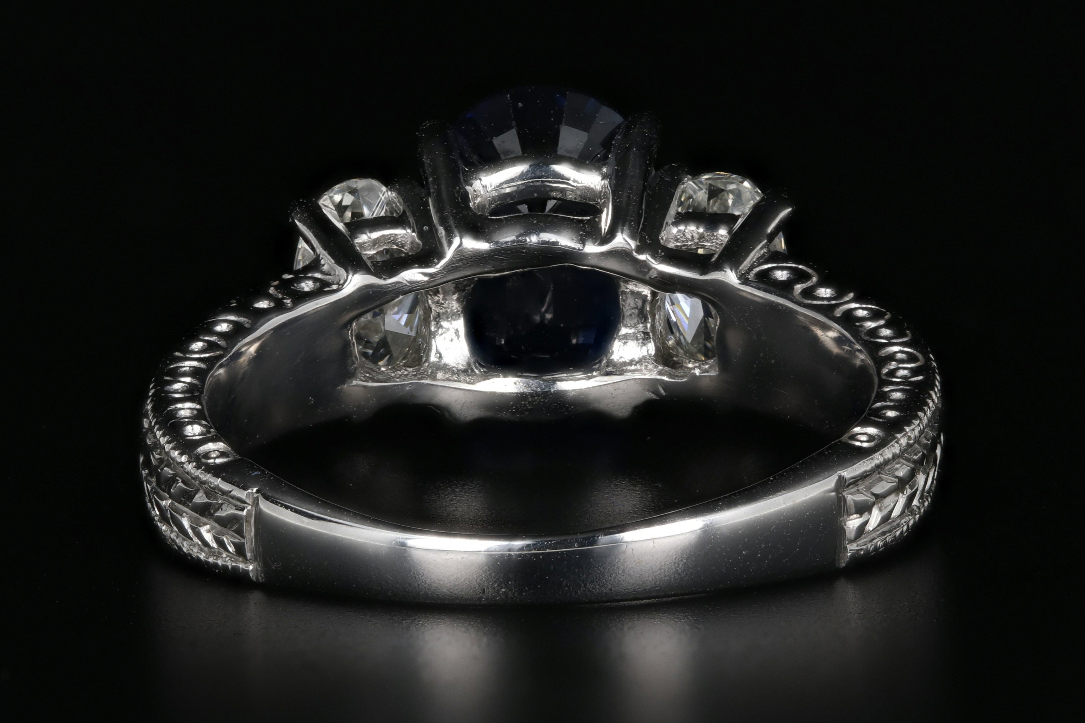 Modern 18K White Gold 2.2CT Natural Blue Sapphire and Diamond Ring - Queen May