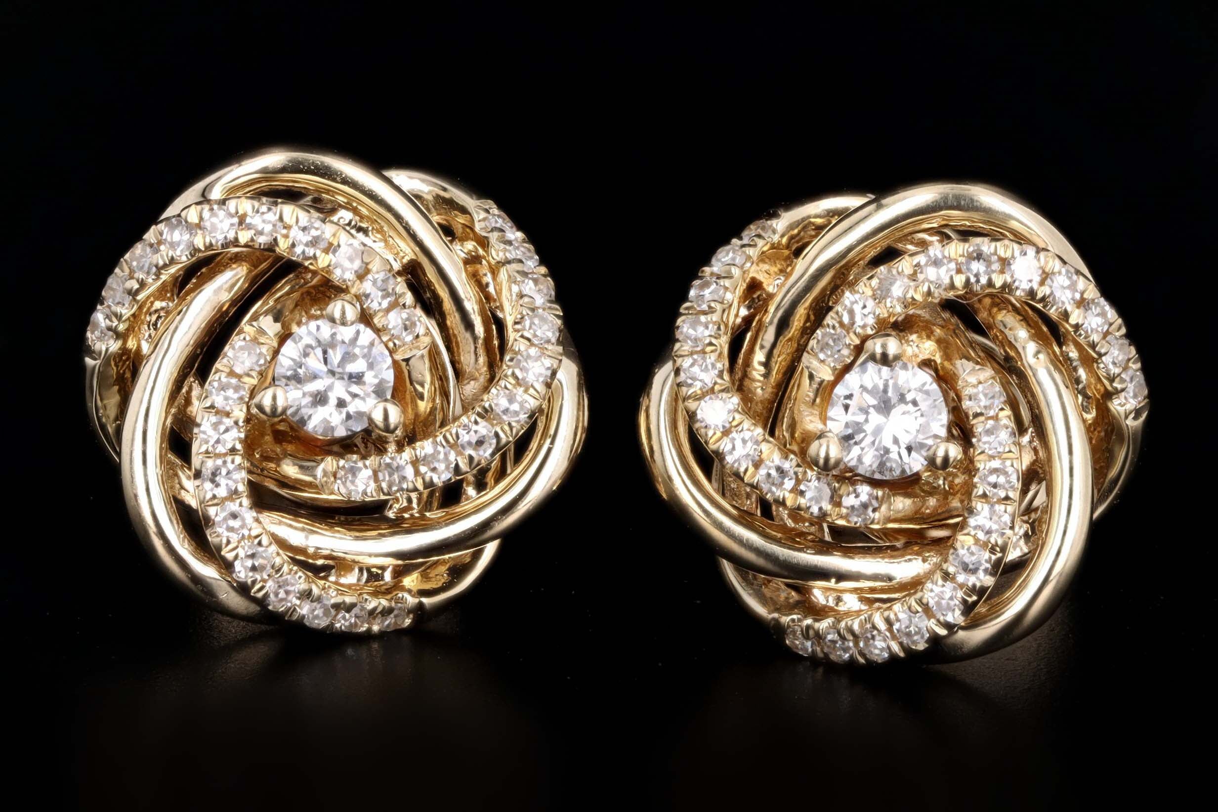 14K Gold Round Diamond Flower Swirl Stud Earrings - Queen May