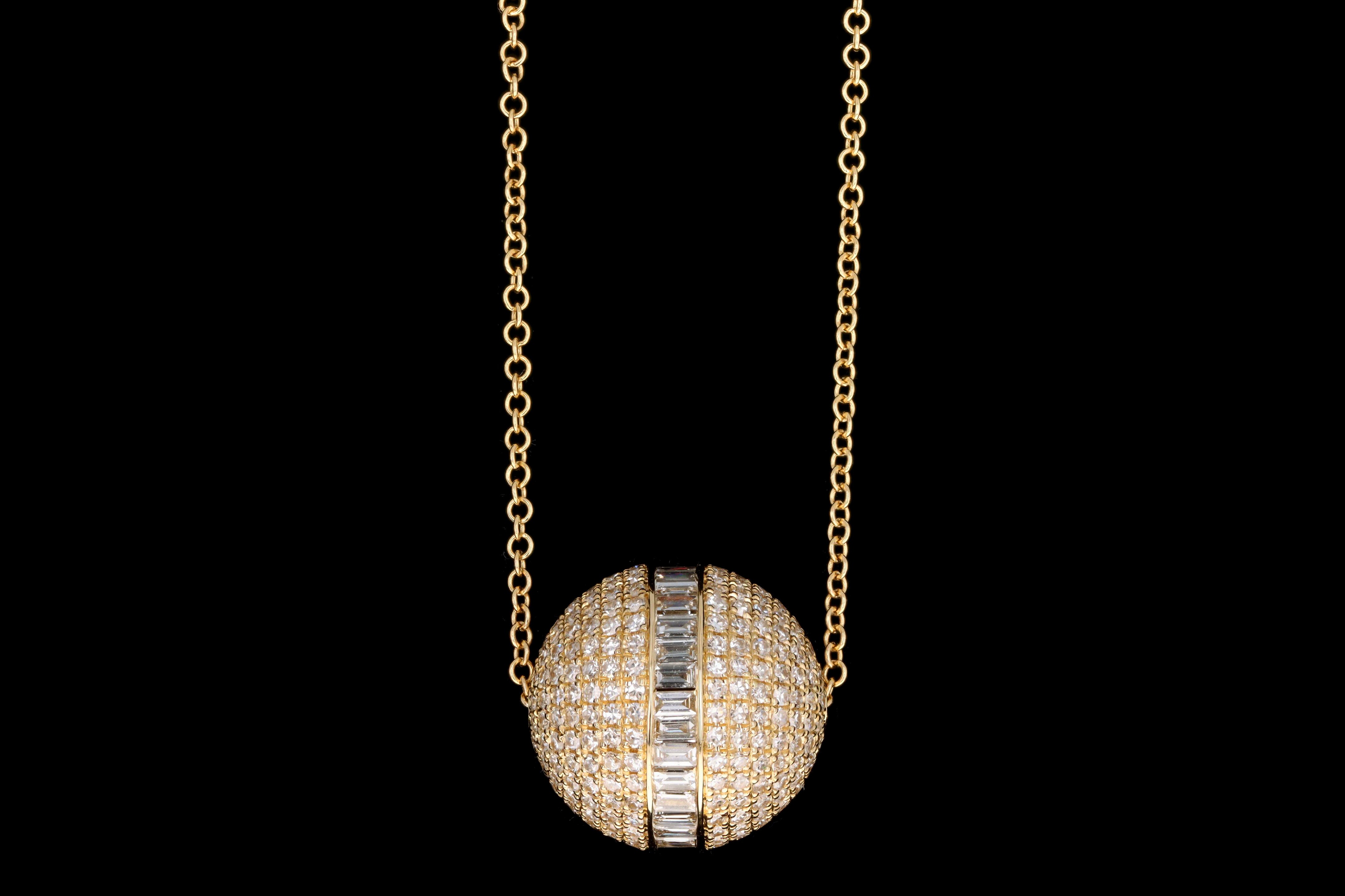 14K Gold Diamond Baguette Barrel Pendant Necklace - Queen May