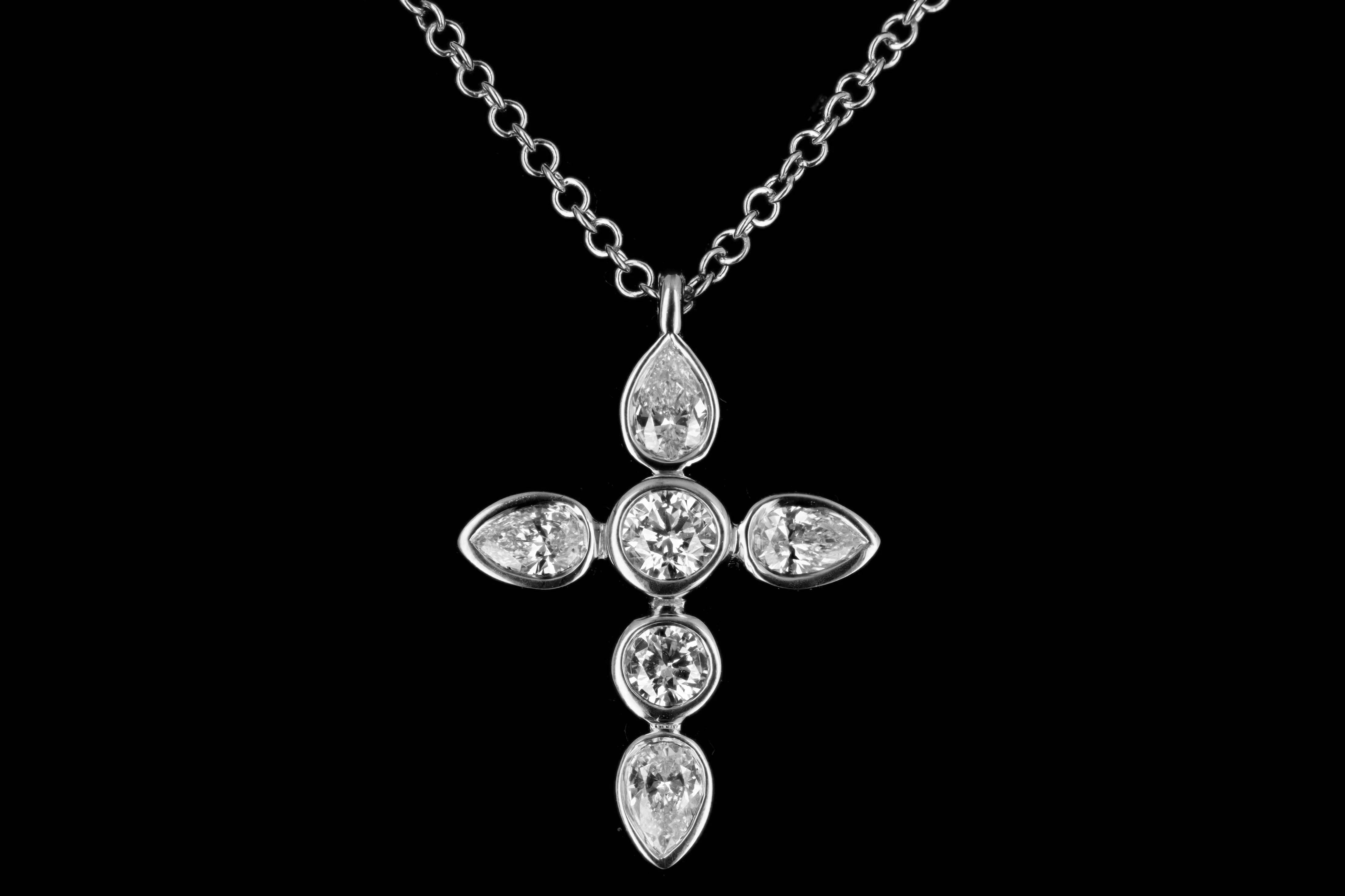 14K Gold .42 Carat Total Weight Pear Diamond Cross Pendant Necklace - Queen May