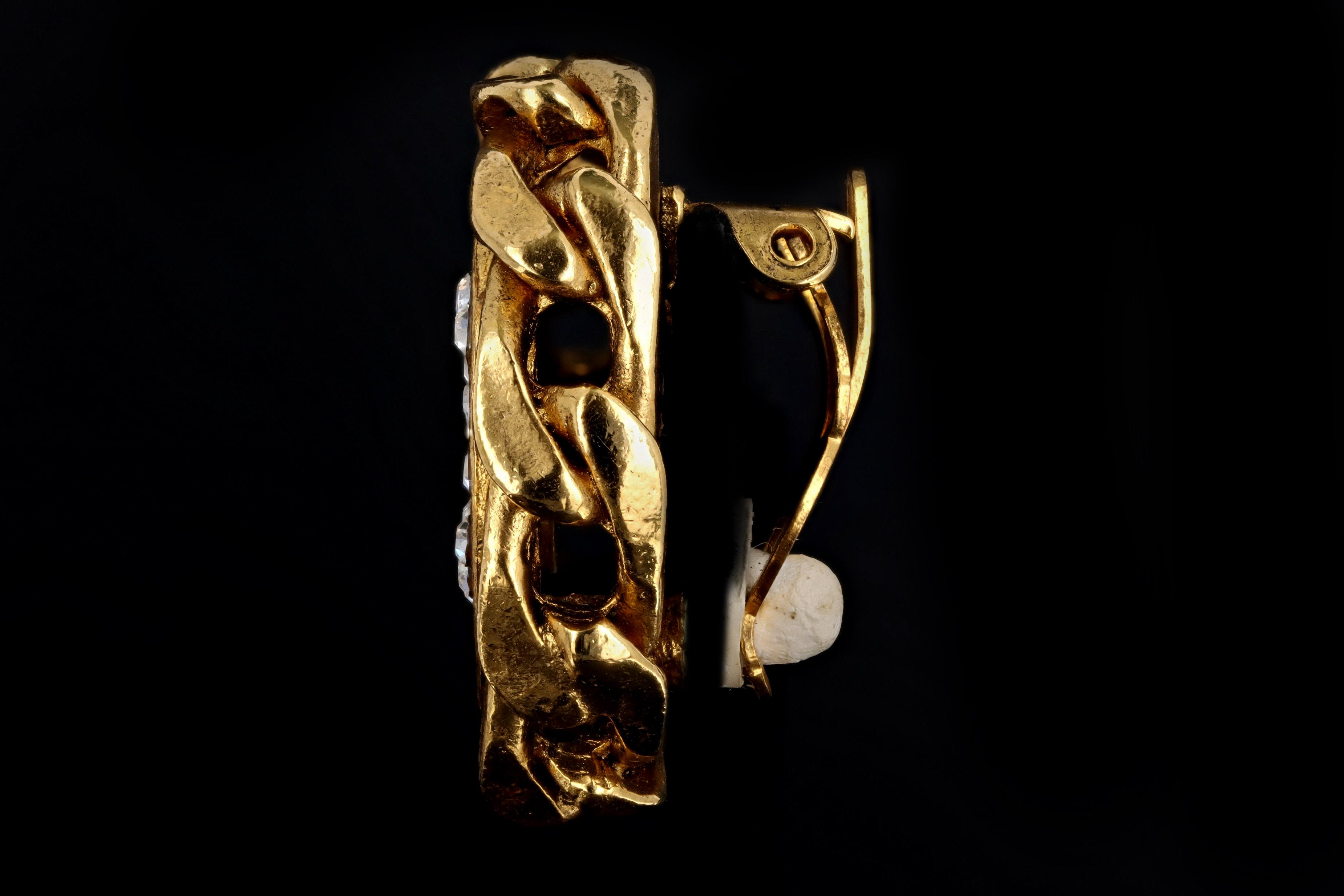 Vintage Chanel Rhinestone CC Chain Clip On Earrings - Queen May