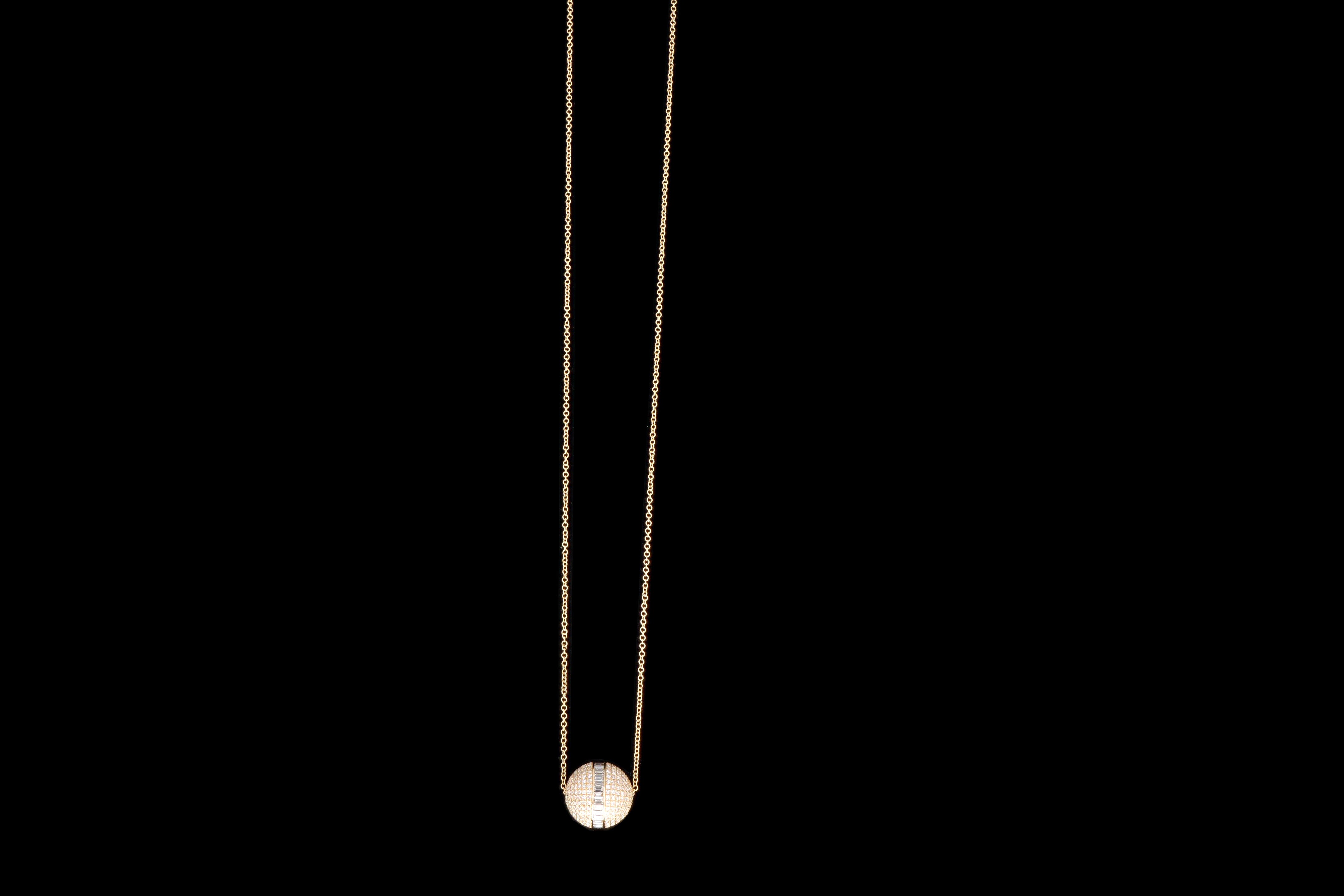 14K Gold Diamond Baguette Barrel Pendant Necklace - Queen May