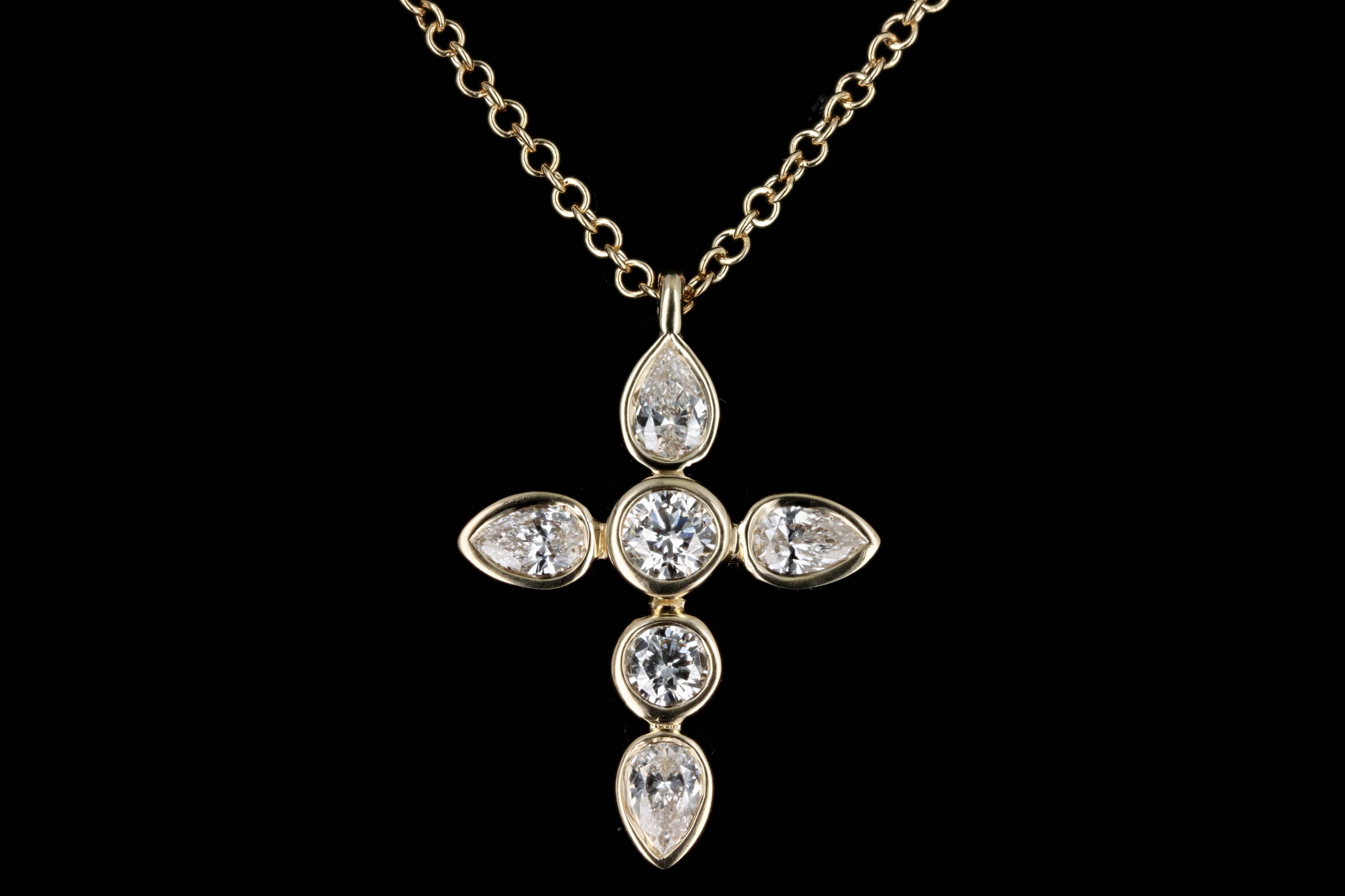14K Gold .42 Carat Total Weight Pear Diamond Cross Pendant Necklace - Queen May