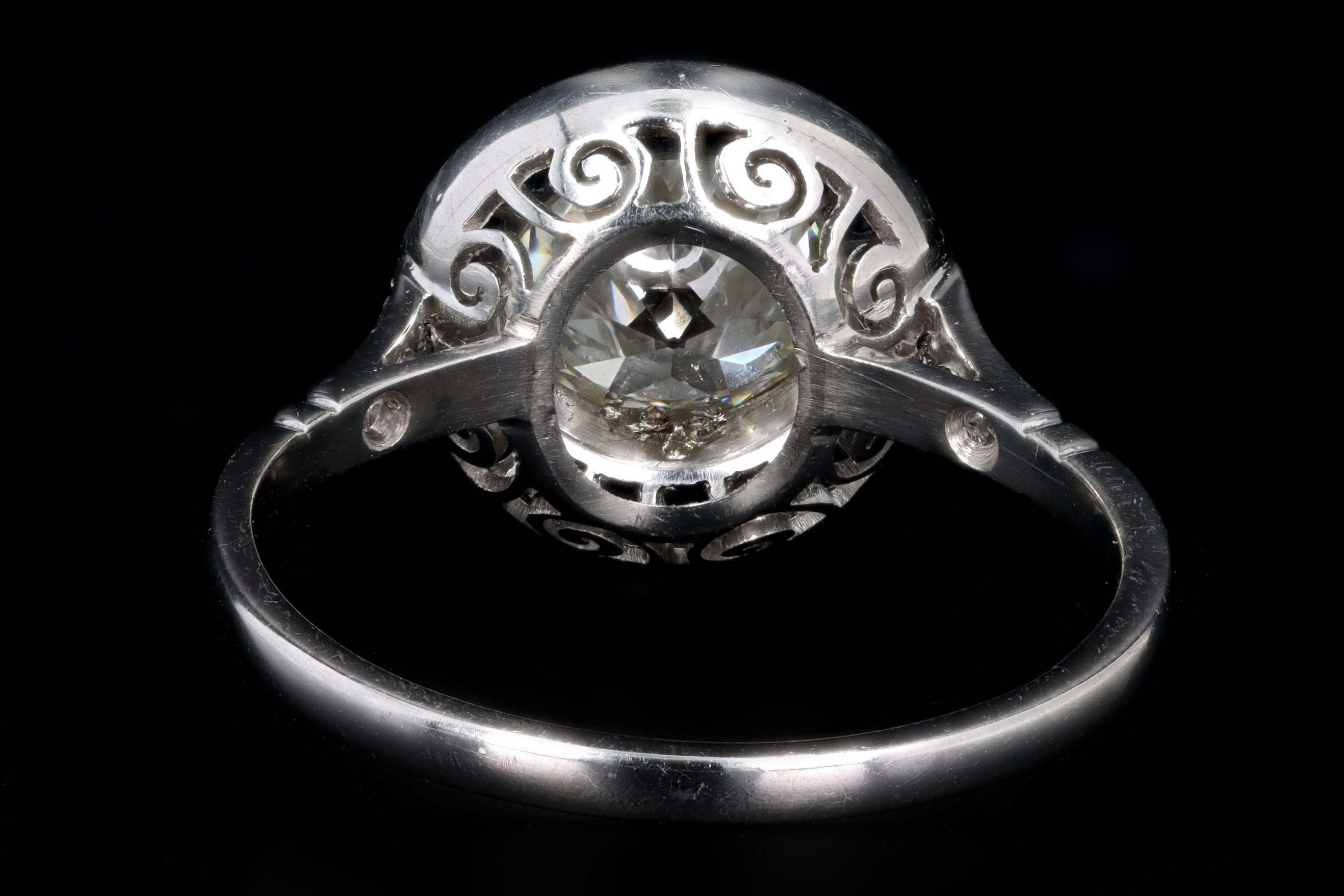 Art Deco Inspired Platinum 1.53 Carat Old European Cut Diamond & Natural Sapphire Halo Engagement Ring - Queen May