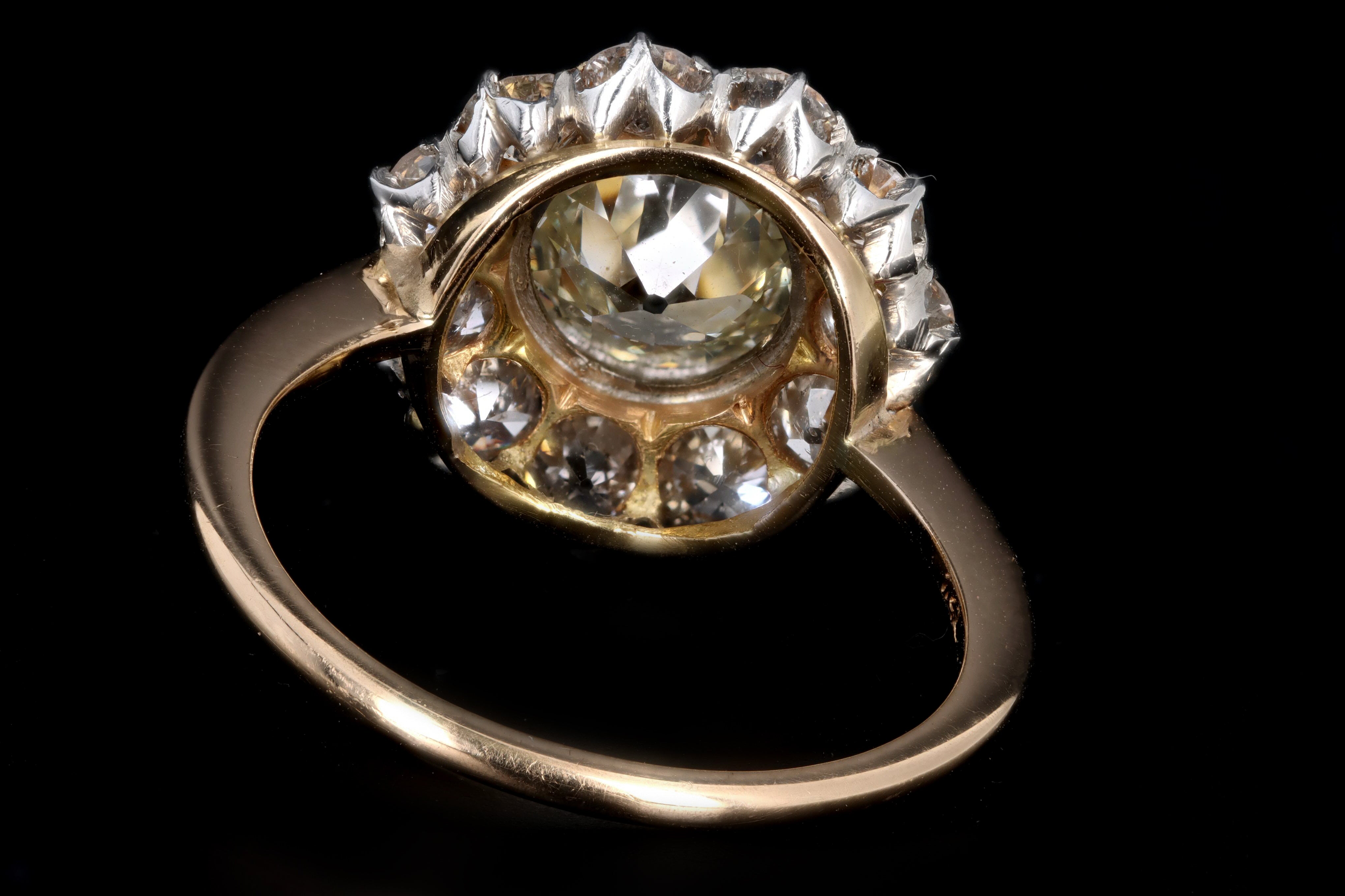 Victorian 18K Yellow Gold 1.42 Carat Old European Diamond Cluster Engagement Ring - Queen May