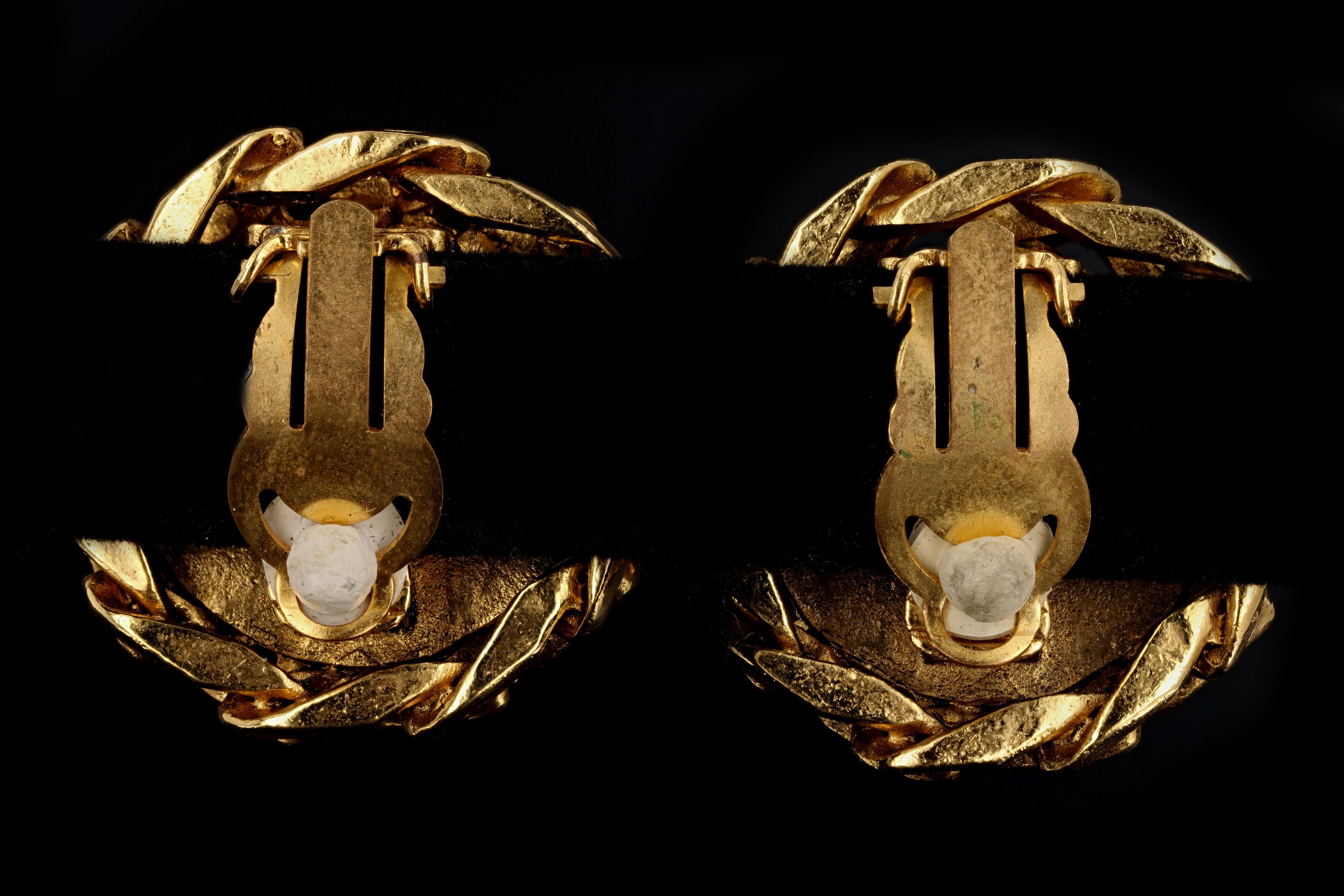 Vintage Chanel Rhinestone CC Chain Clip On Earrings - Queen May