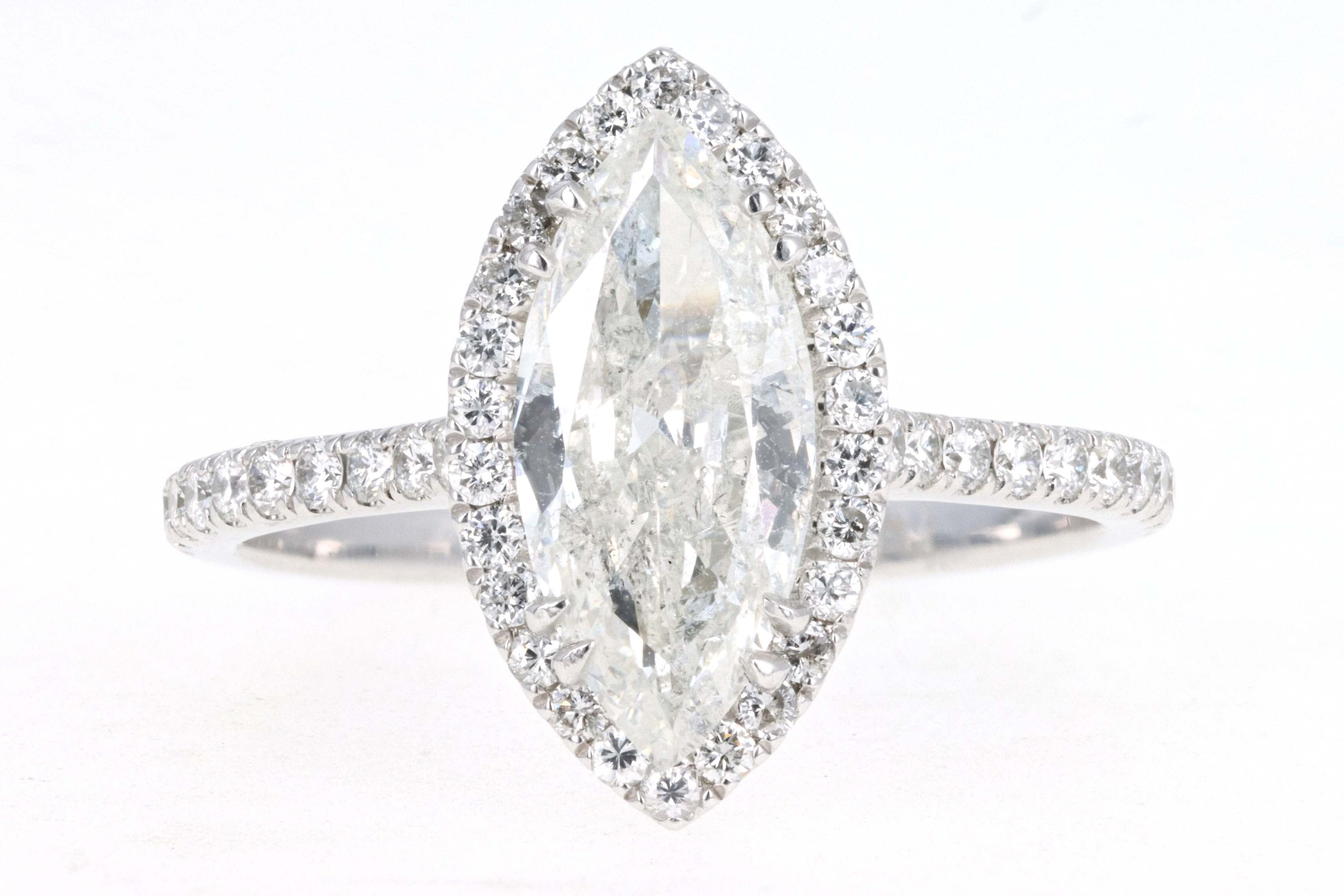 Platinum 1.50 Carat Marquise Cut Diamond Halo Engagement Ring - Queen May