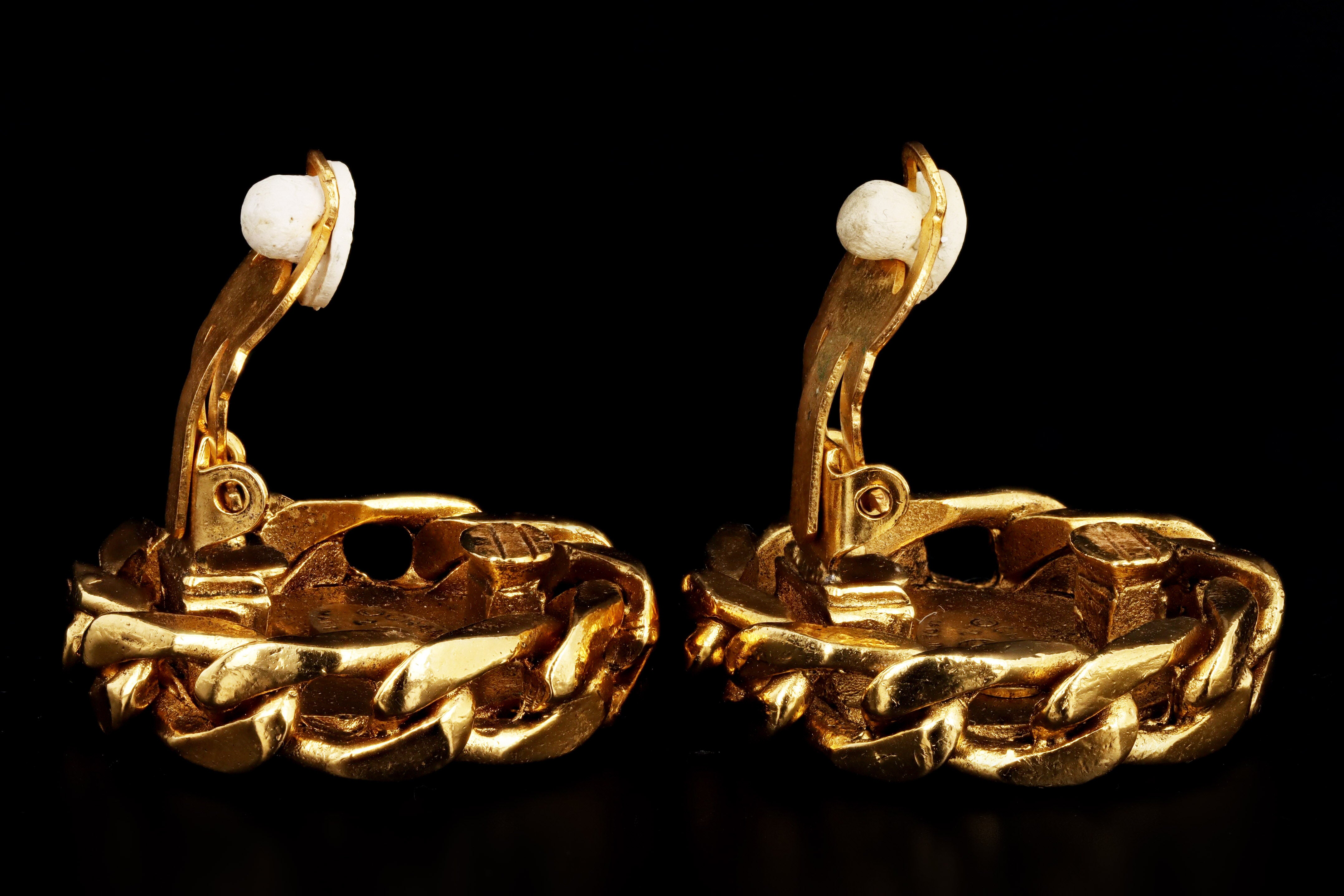 Vintage Chanel Rhinestone CC Chain Clip On Earrings - Queen May