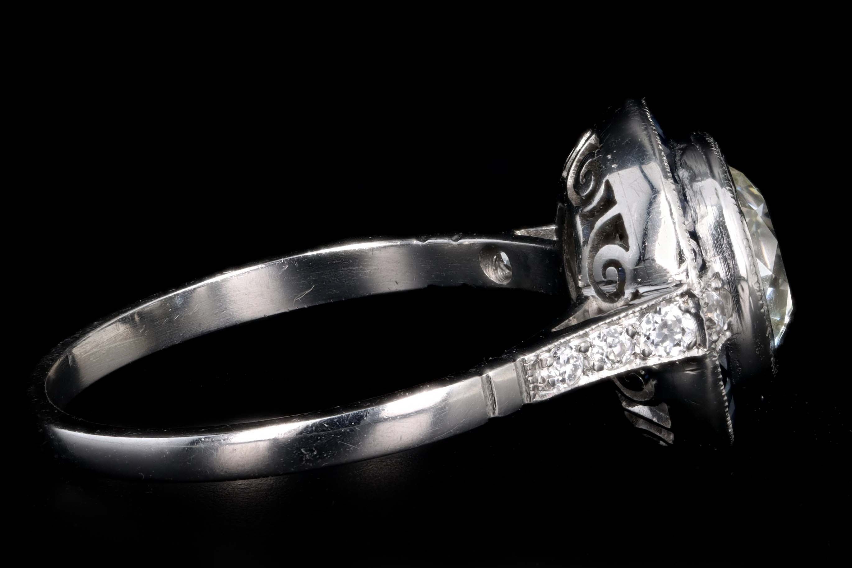 Art Deco Inspired Platinum 1.53 Carat Old European Cut Diamond & Natural Sapphire Halo Engagement Ring - Queen May