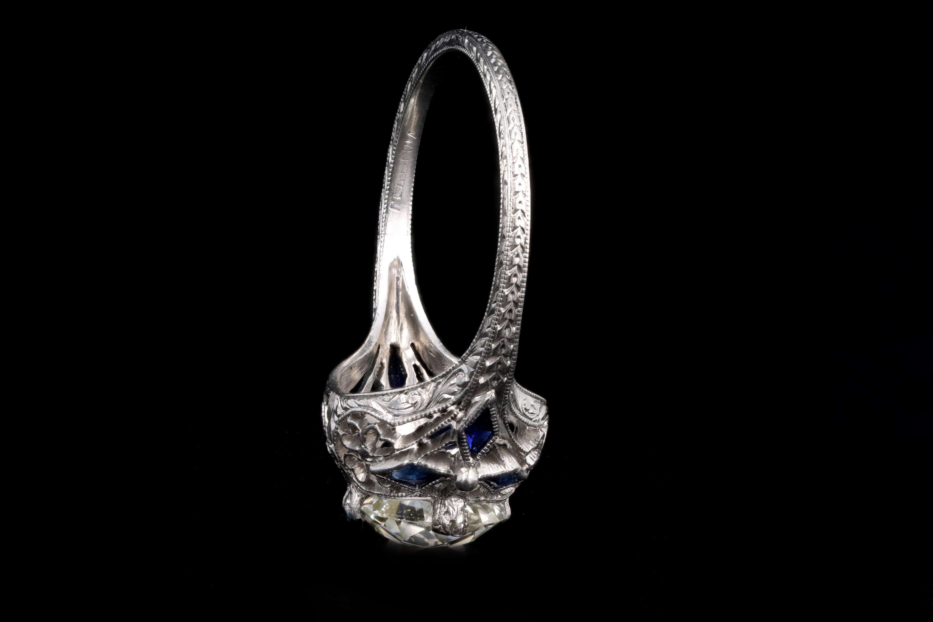 Art Platinum 2.11 Carat Old European Cut Diamond Filigree Engagement Ring GIA Certified - Queen May