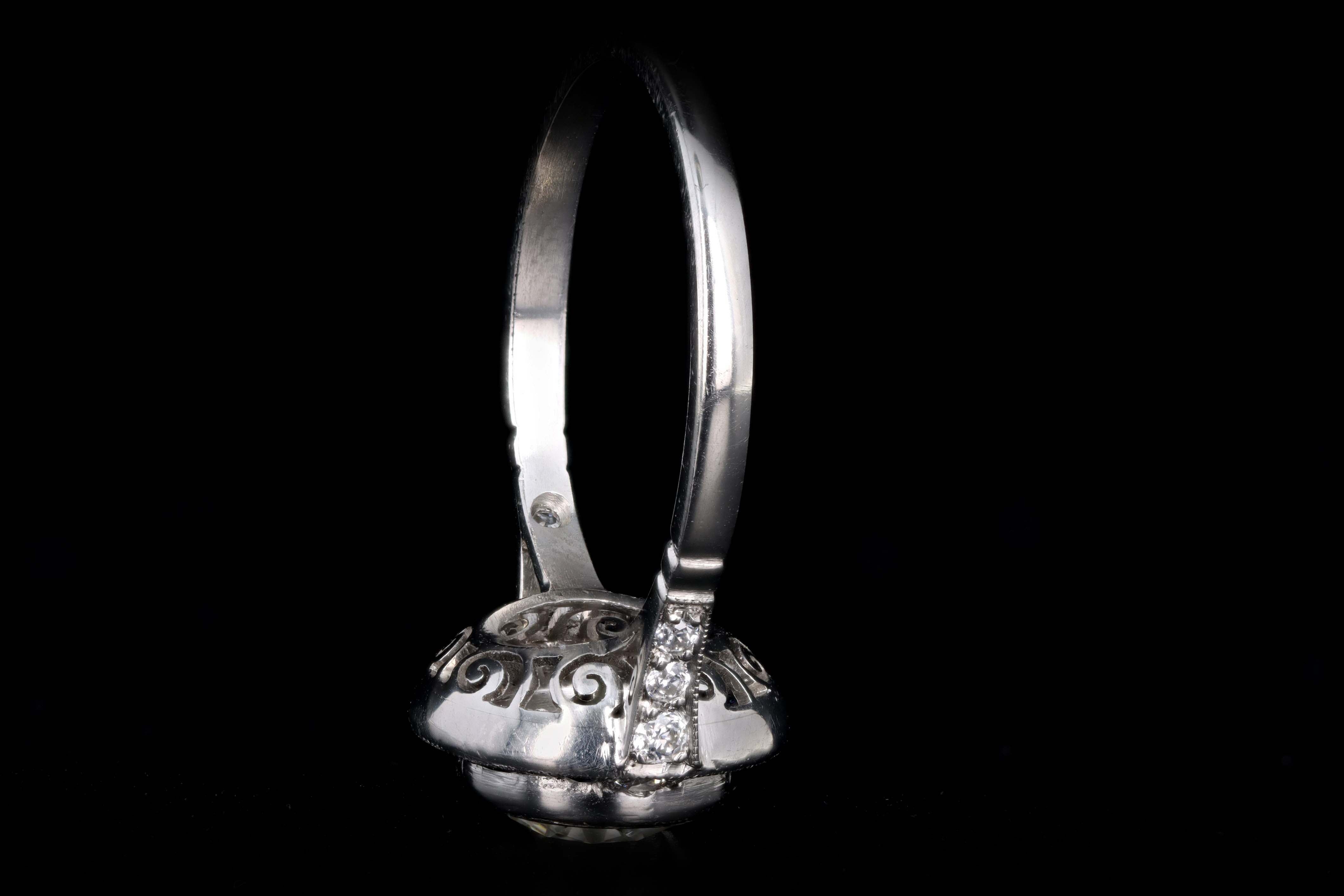 Art Deco Inspired Platinum 1.53 Carat Old European Cut Diamond & Natural Sapphire Halo Engagement Ring - Queen May