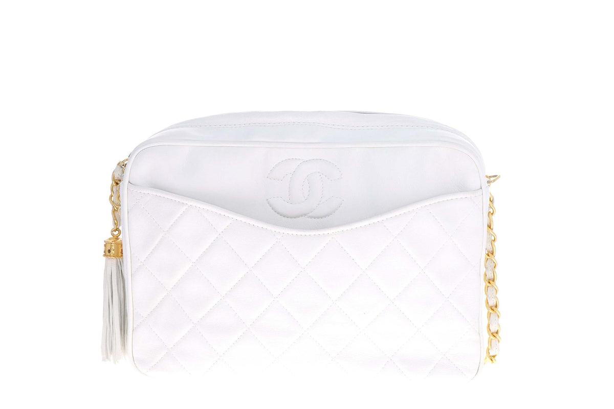 Chanel White Lambskin Pocket Camera Bag Medium - Queen May
