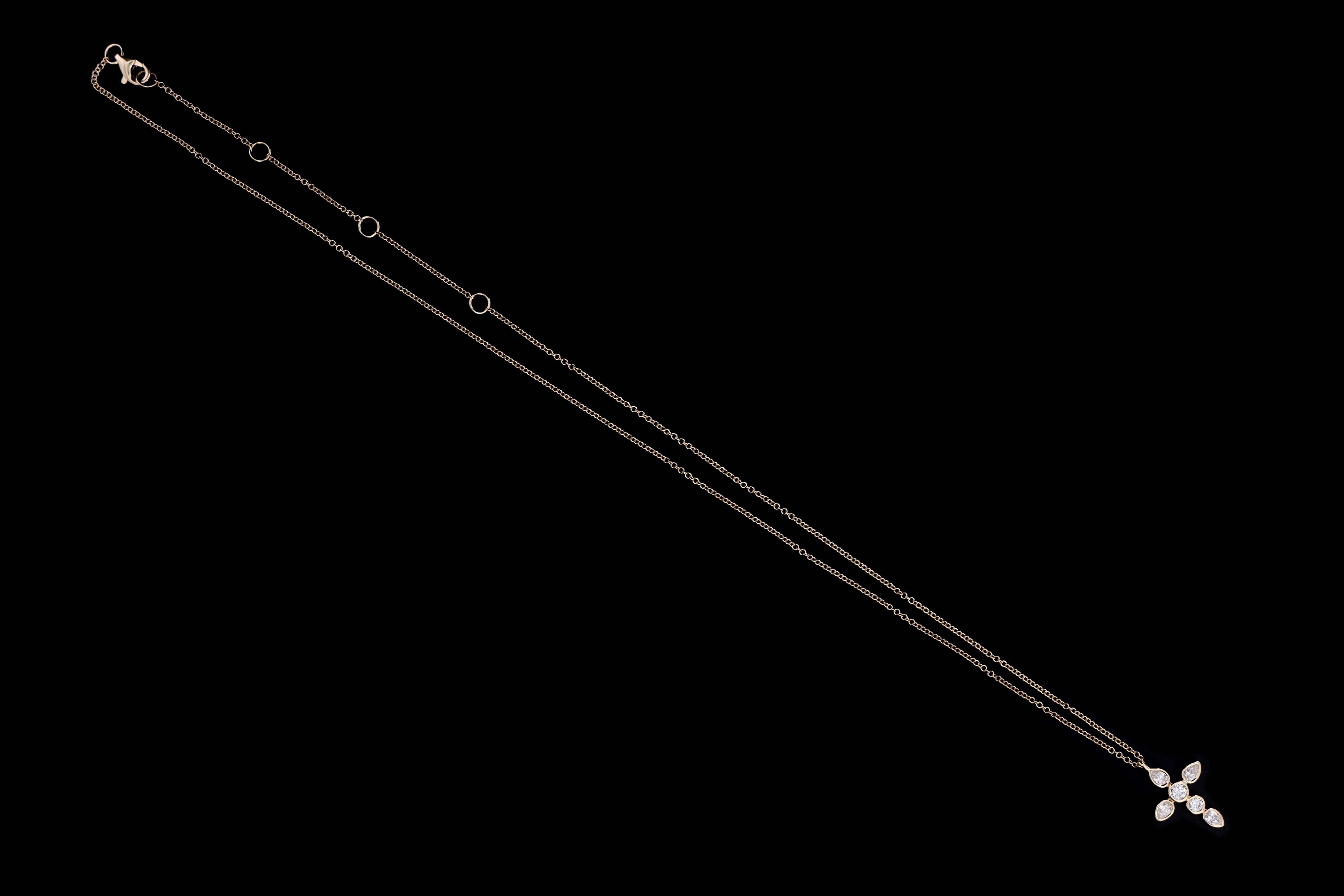 14K Gold .42 Carat Total Weight Pear Diamond Cross Pendant Necklace - Queen May