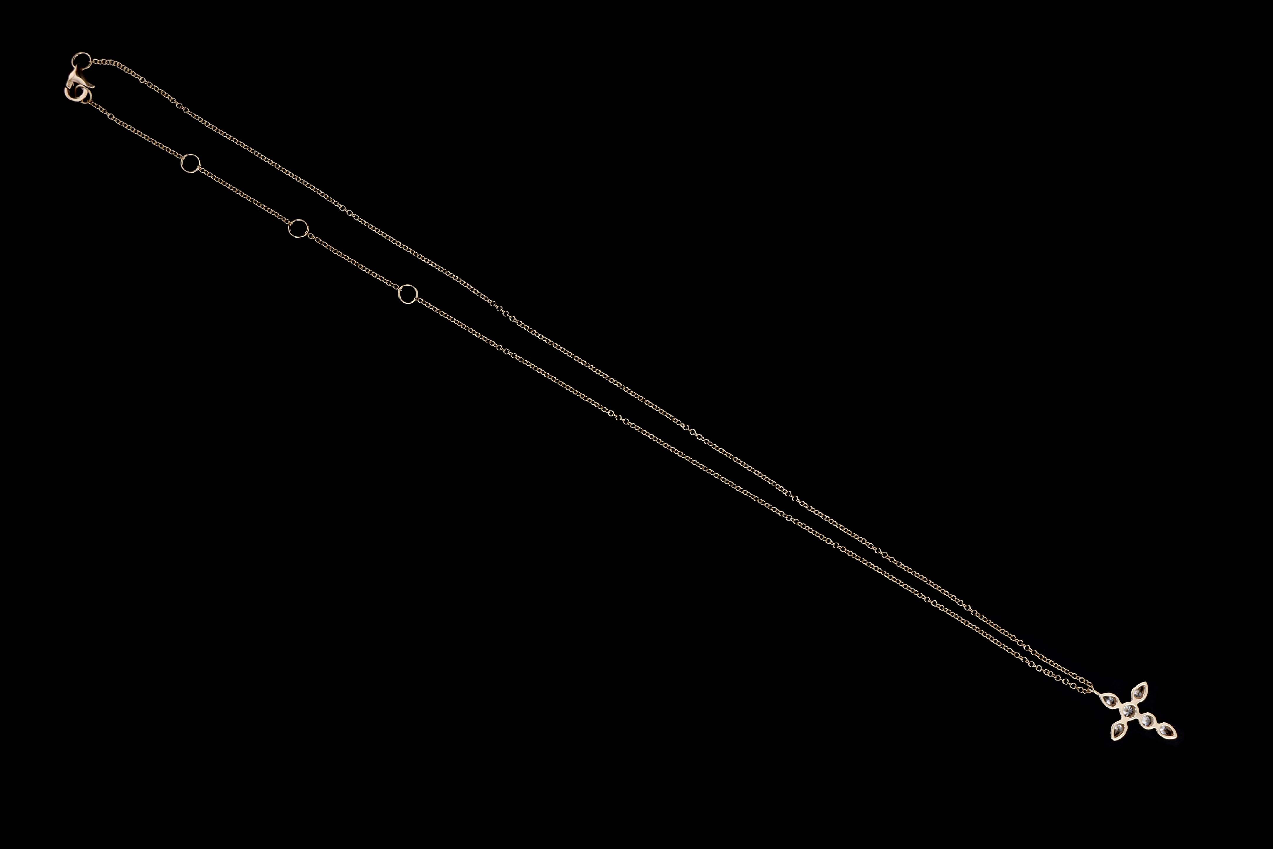 14K Gold .42 Carat Total Weight Pear Diamond Cross Pendant Necklace - Queen May