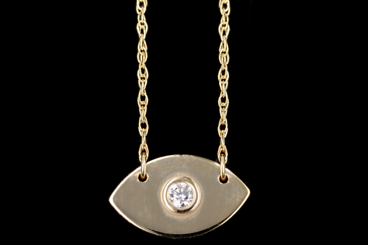 14K Yellow Gold Diamond Mini Evil Eye Pendant Necklace - Queen May