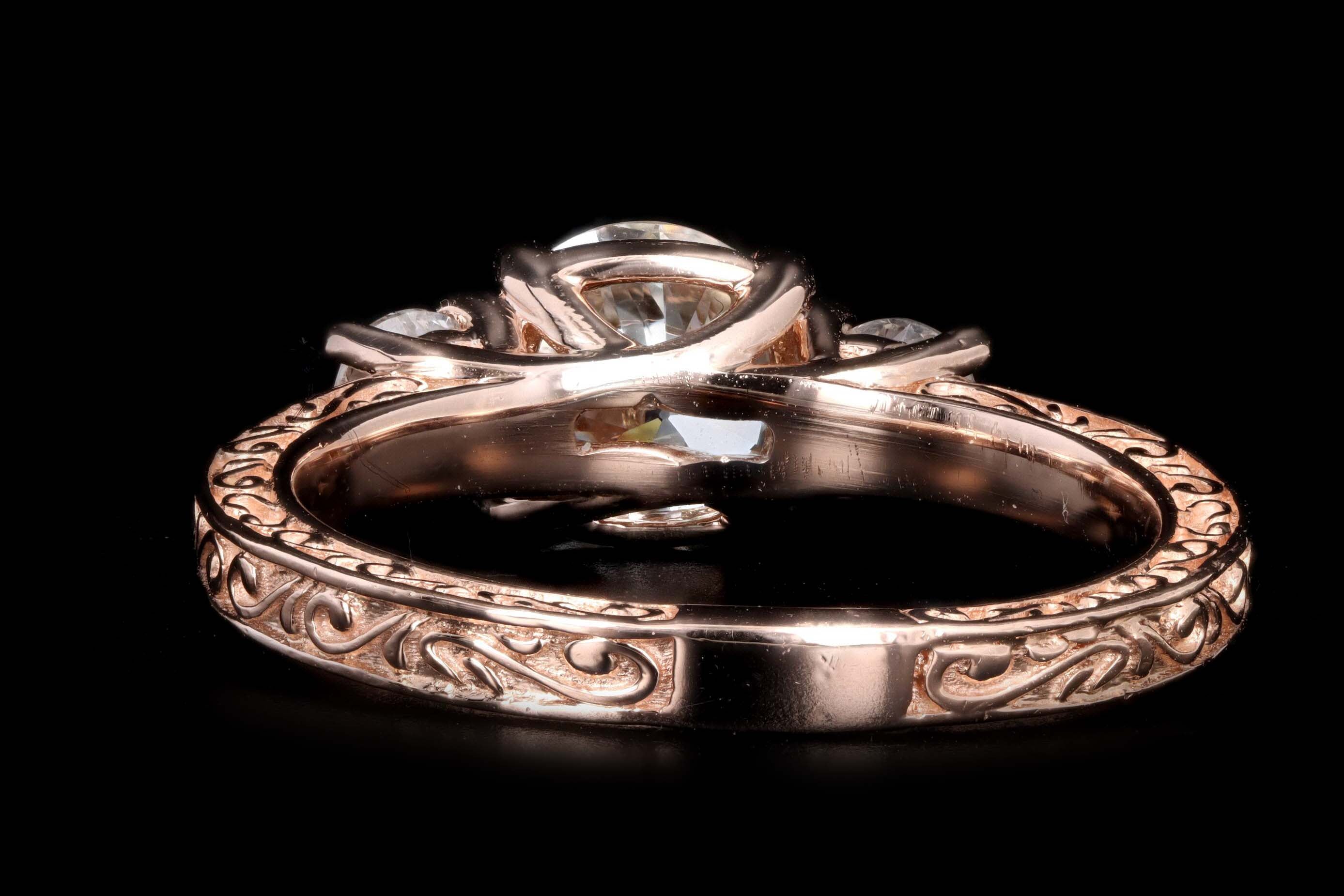 14K Rose Gold 1.04 Carat Round Brilliant Cut Diamond Three Stone Engagement Ring GIA Certified - Queen May