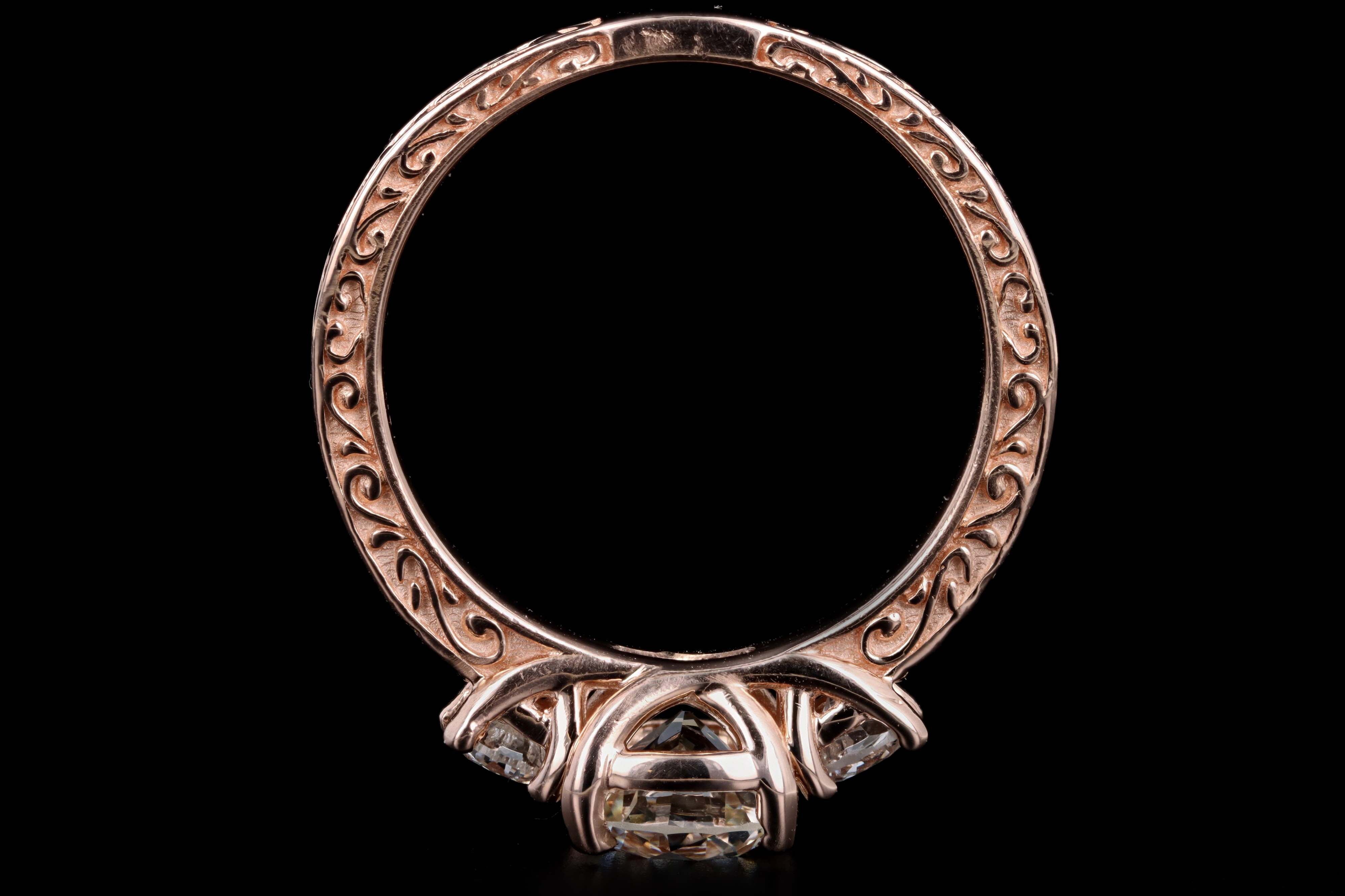 14K Rose Gold 1.04 Carat Round Brilliant Cut Diamond Three Stone Engagement Ring GIA Certified - Queen May