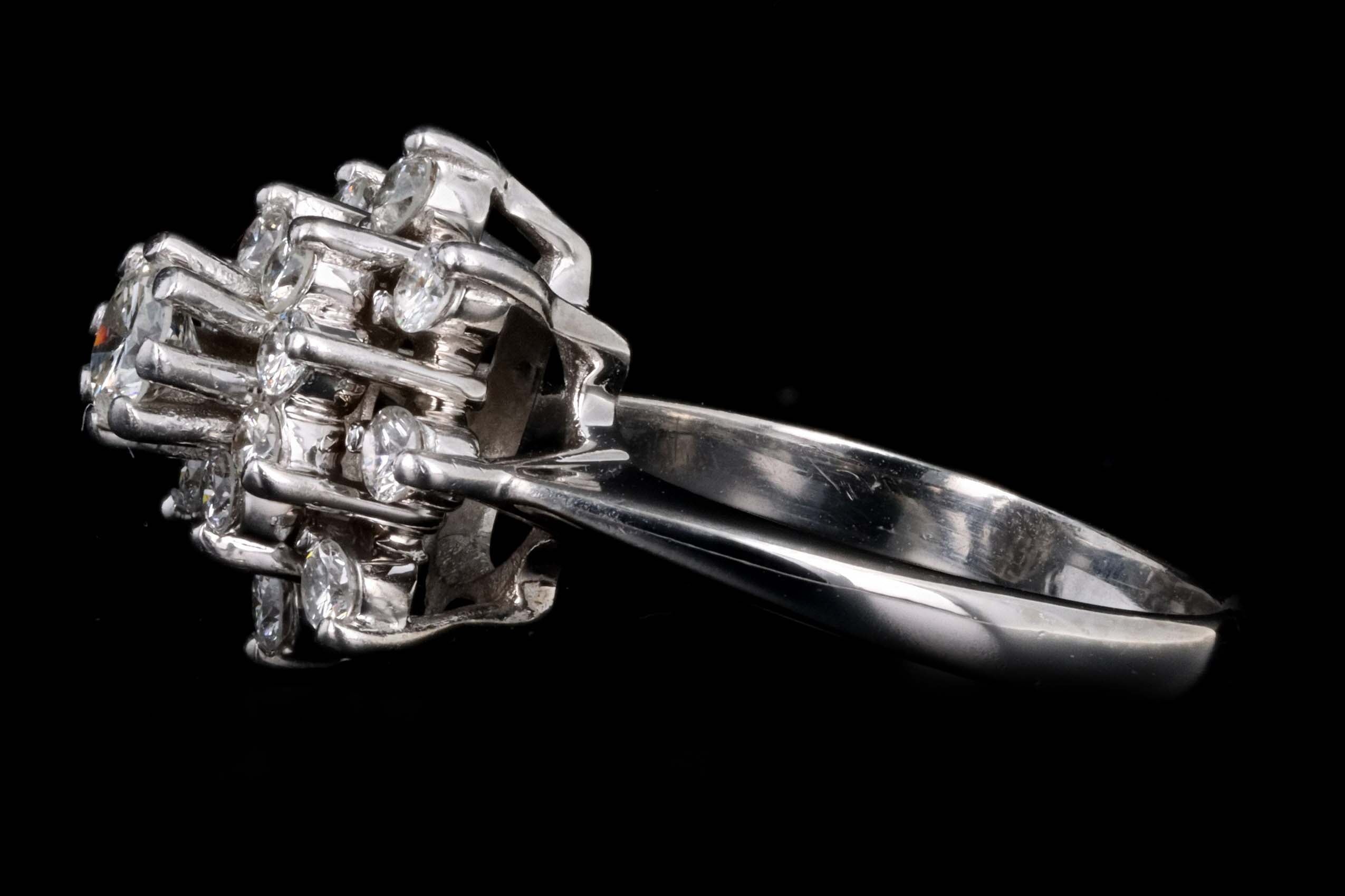 14K White Gold .94 Carat Total Weight Round Diamond Flower Cluster Ring - Queen May