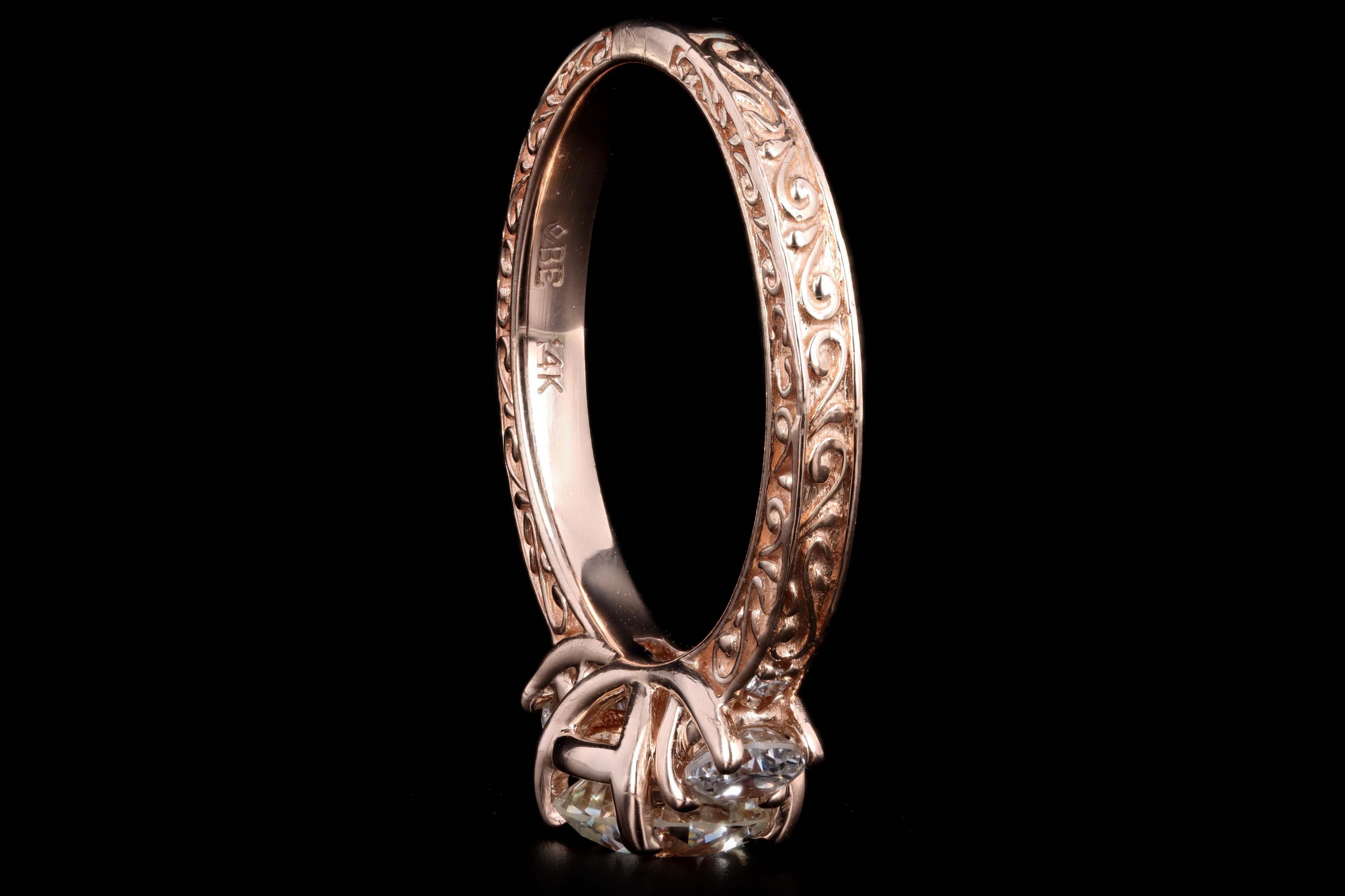 14K Rose Gold 1.04 Carat Round Brilliant Cut Diamond Three Stone Engagement Ring GIA Certified - Queen May