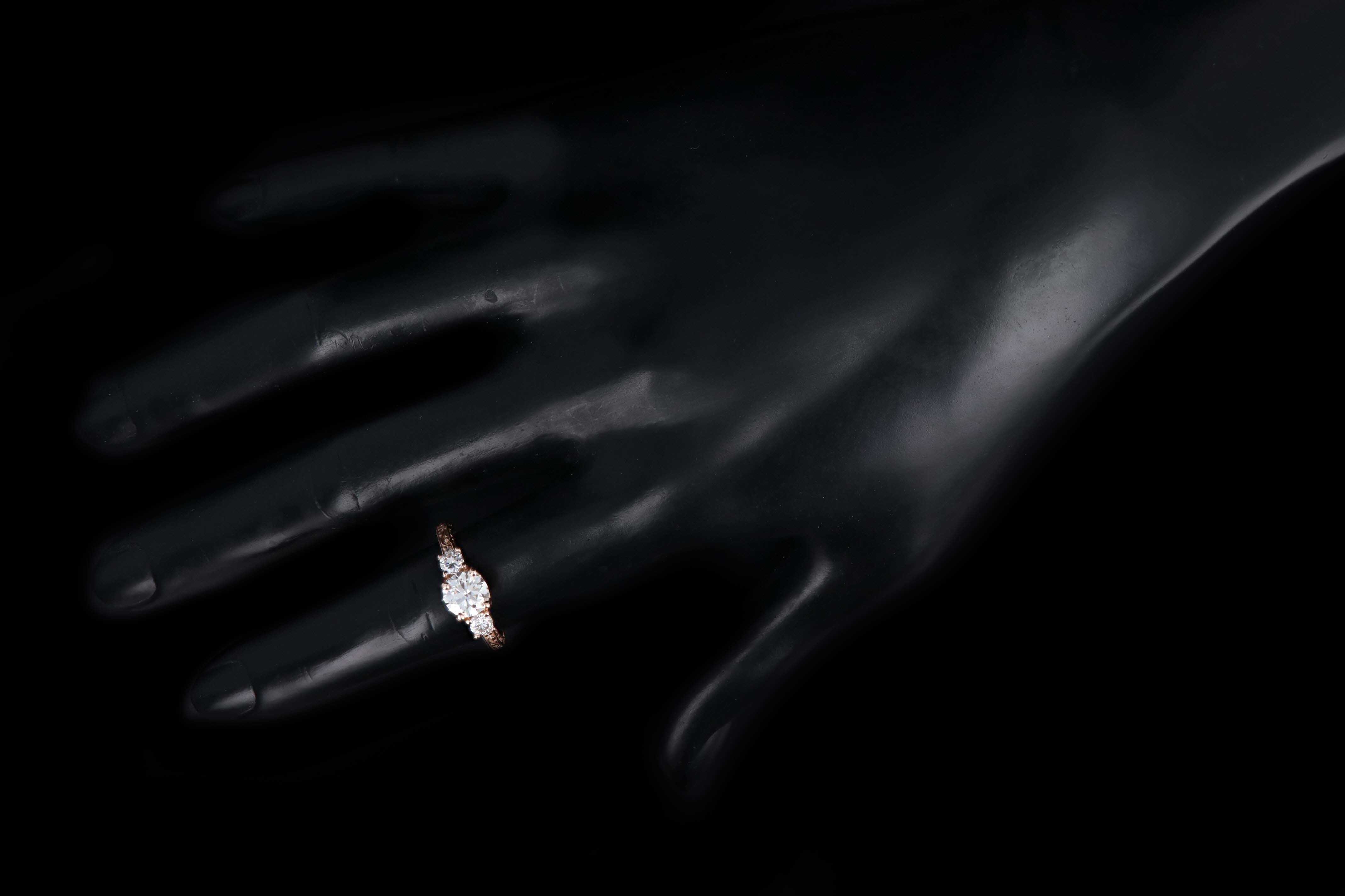 14K Rose Gold 1.04 Carat Round Brilliant Cut Diamond Three Stone Engagement Ring GIA Certified - Queen May