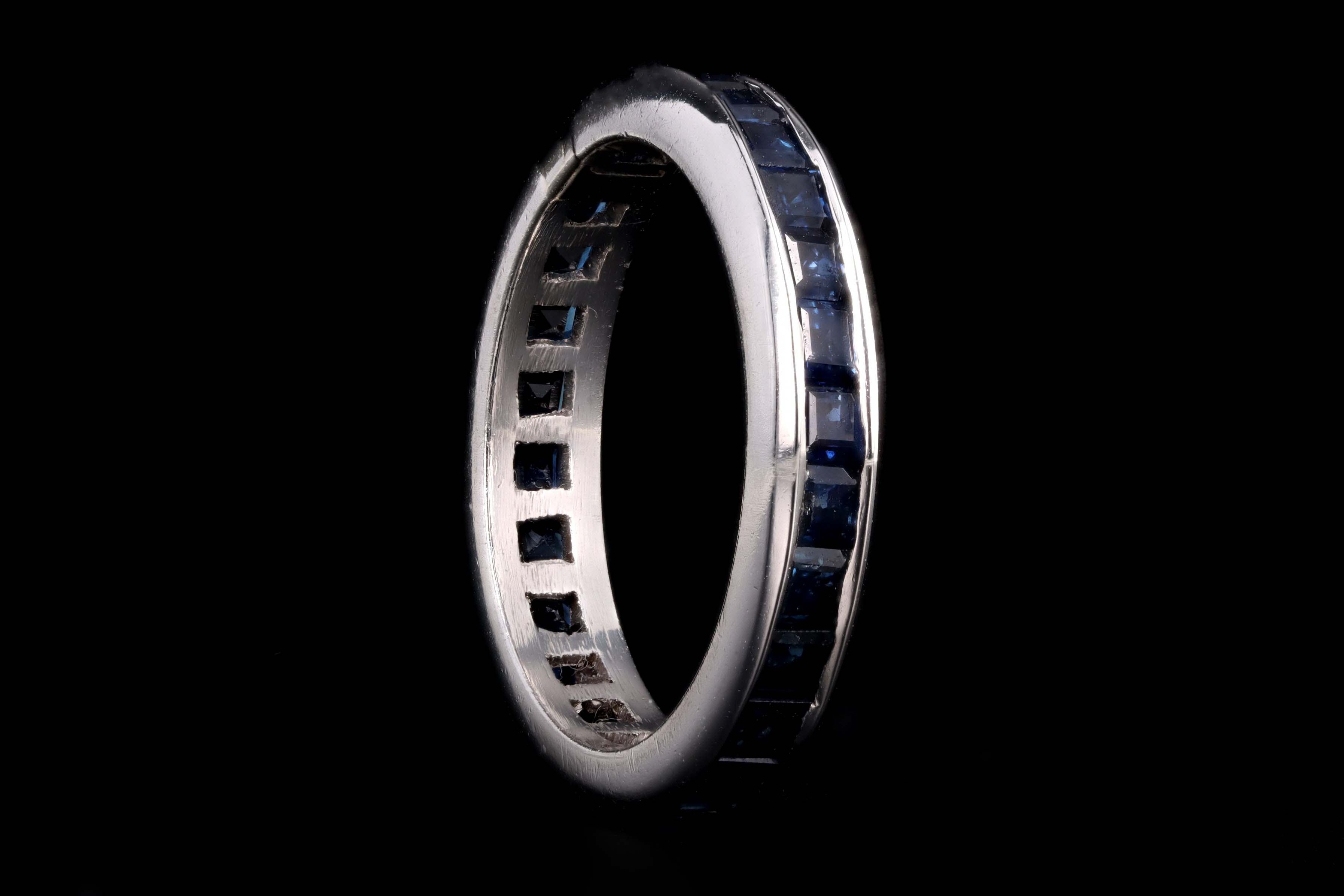 Platinum 2.0 Carat Total Weight Square Natural Sapphire Channel Wedding Band - Queen May