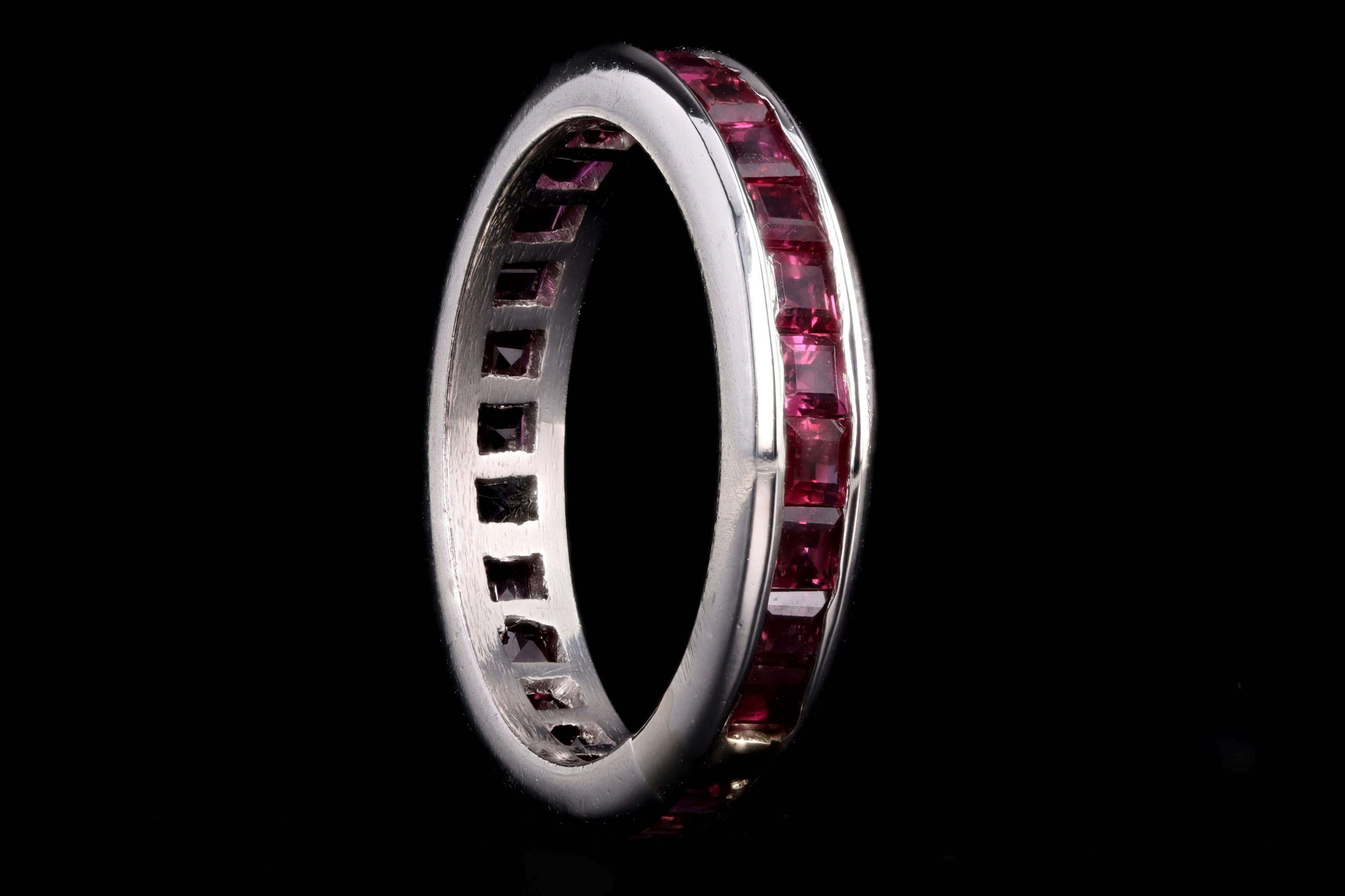 Platinum 2.0 Carat Total Weight Square Natural Ruby Channel Wedding Band - Queen May