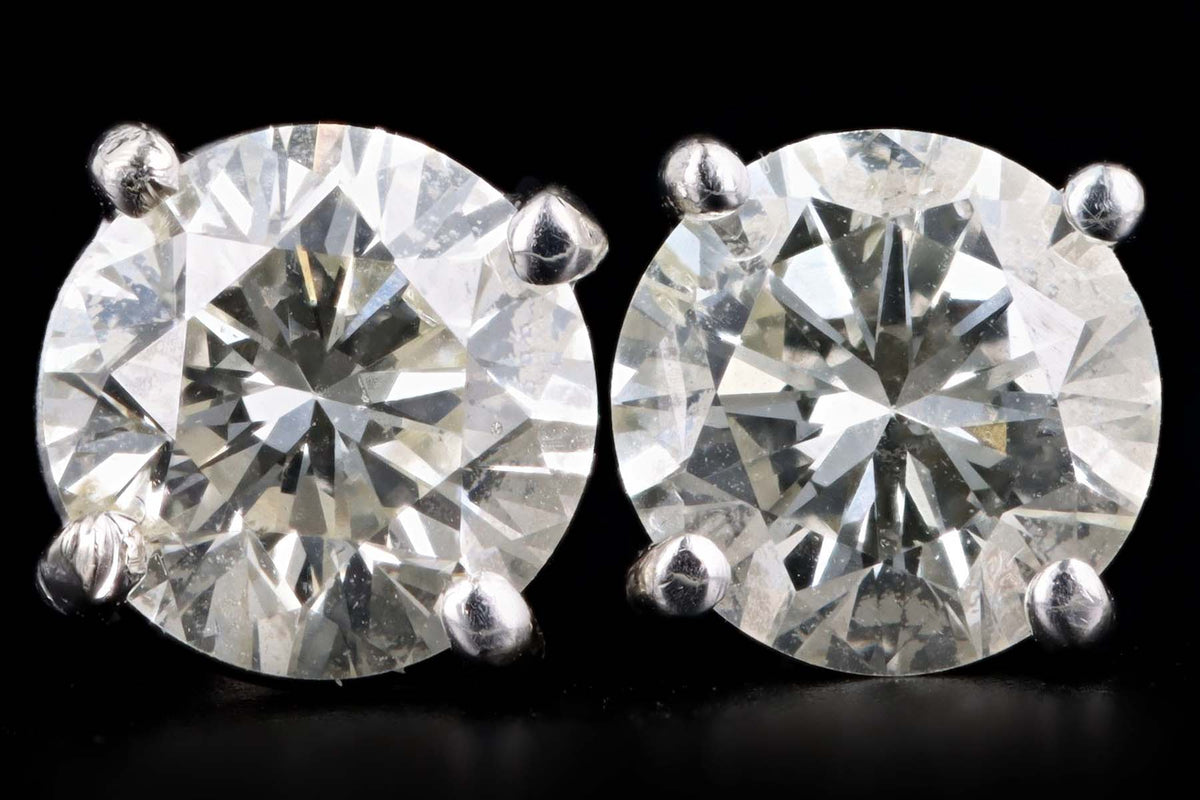 14K White Gold 1.12 Carat Total Weight Round Diamond Screw Back Stud Earrings - Queen May