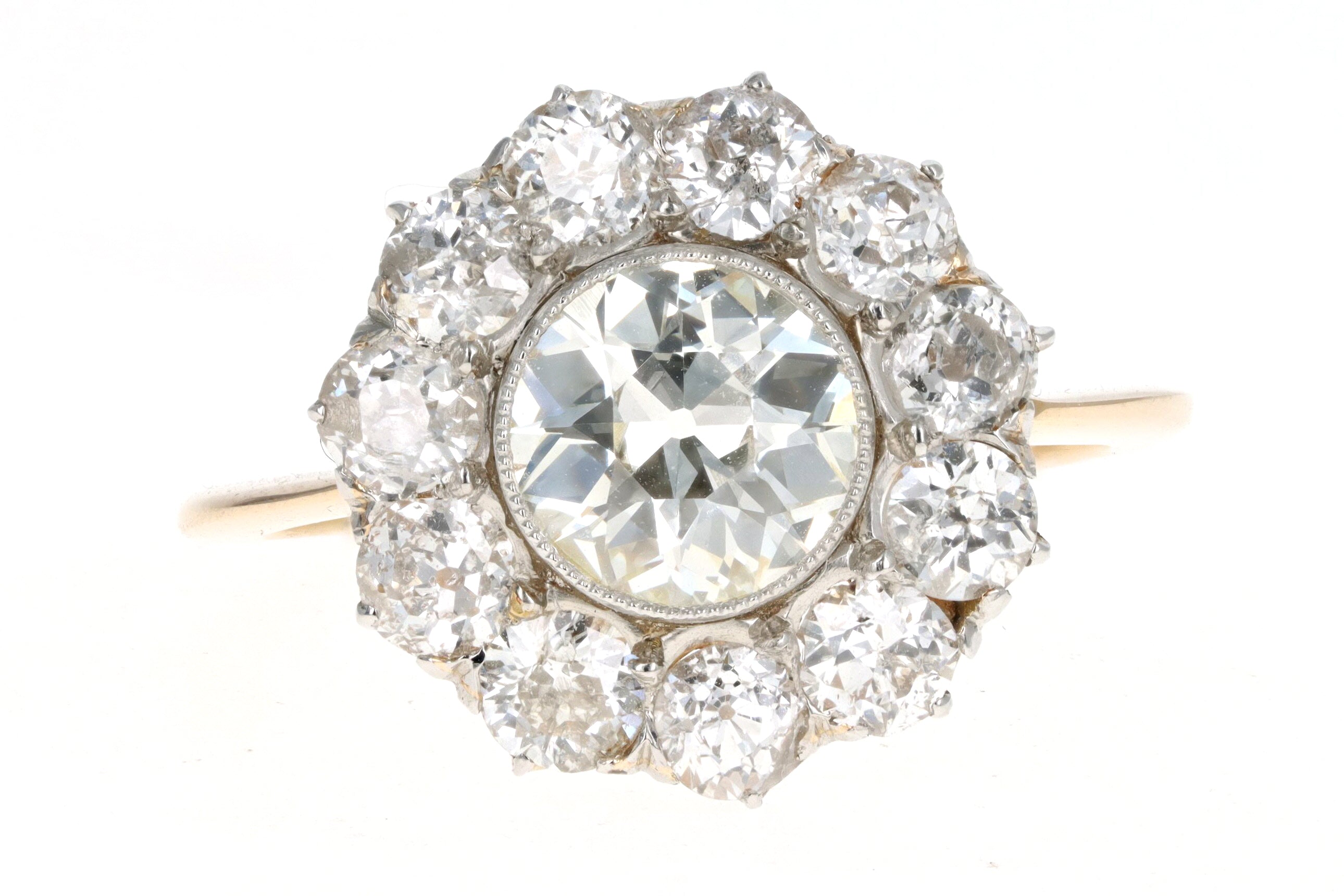 Victorian 18K Yellow Gold 1.42 Carat Old European Diamond Cluster Engagement Ring - Queen May