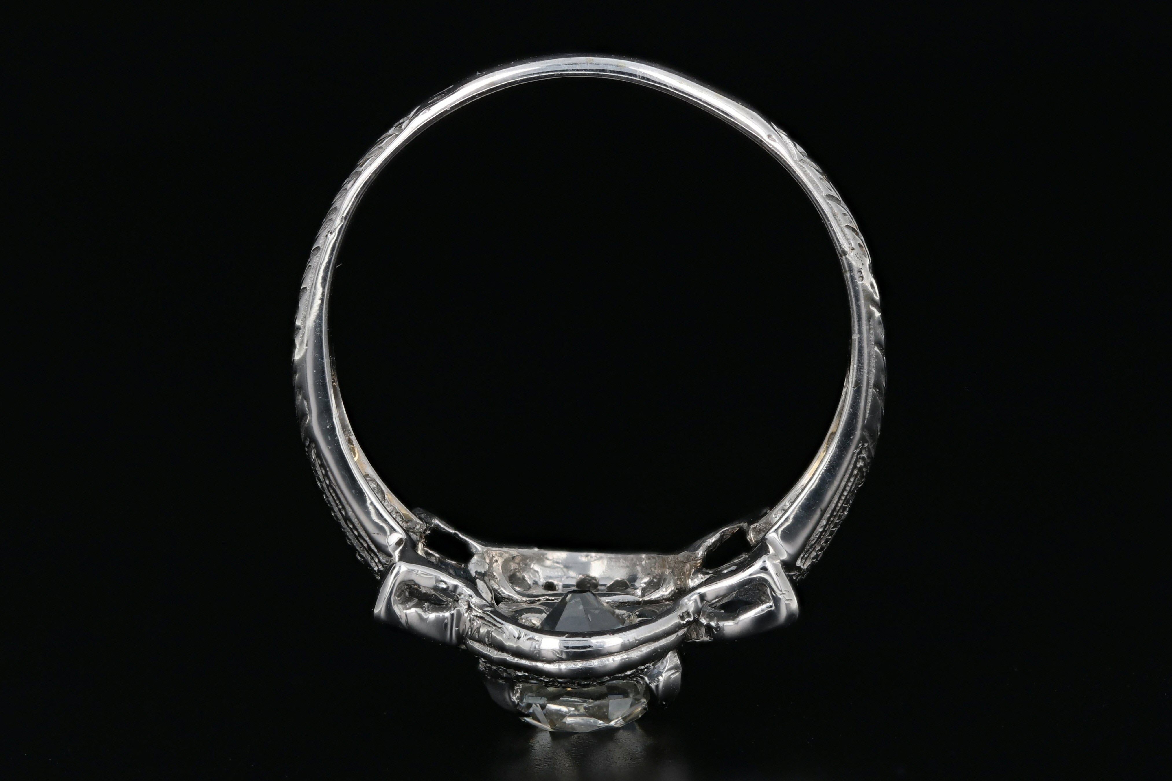Art Deco 18K White Gold 1.16 Carat Old Mine Cut Diamond & Sapphire Ring GIA Certified - Queen May