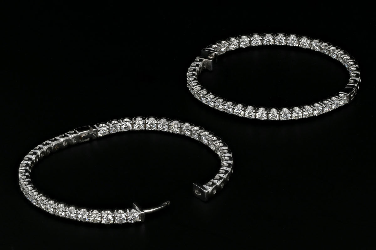 14K White Gold 7.04 Carat Diamond Weight Total Inside-Out Hoop Earrings - Queen May