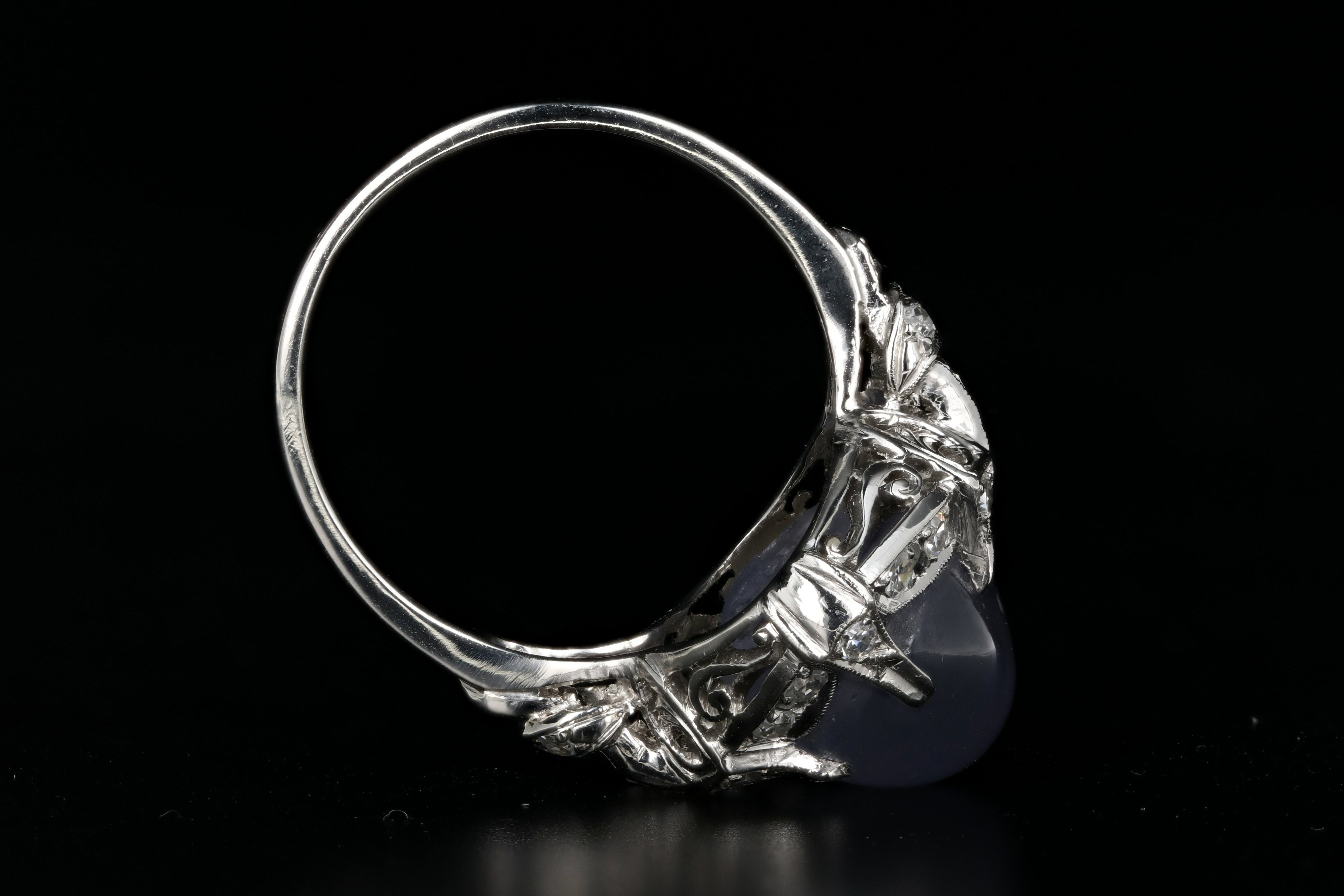 Art Deco Platinum Natural No Heat Ceylon Star Sapphire Ring - Queen May