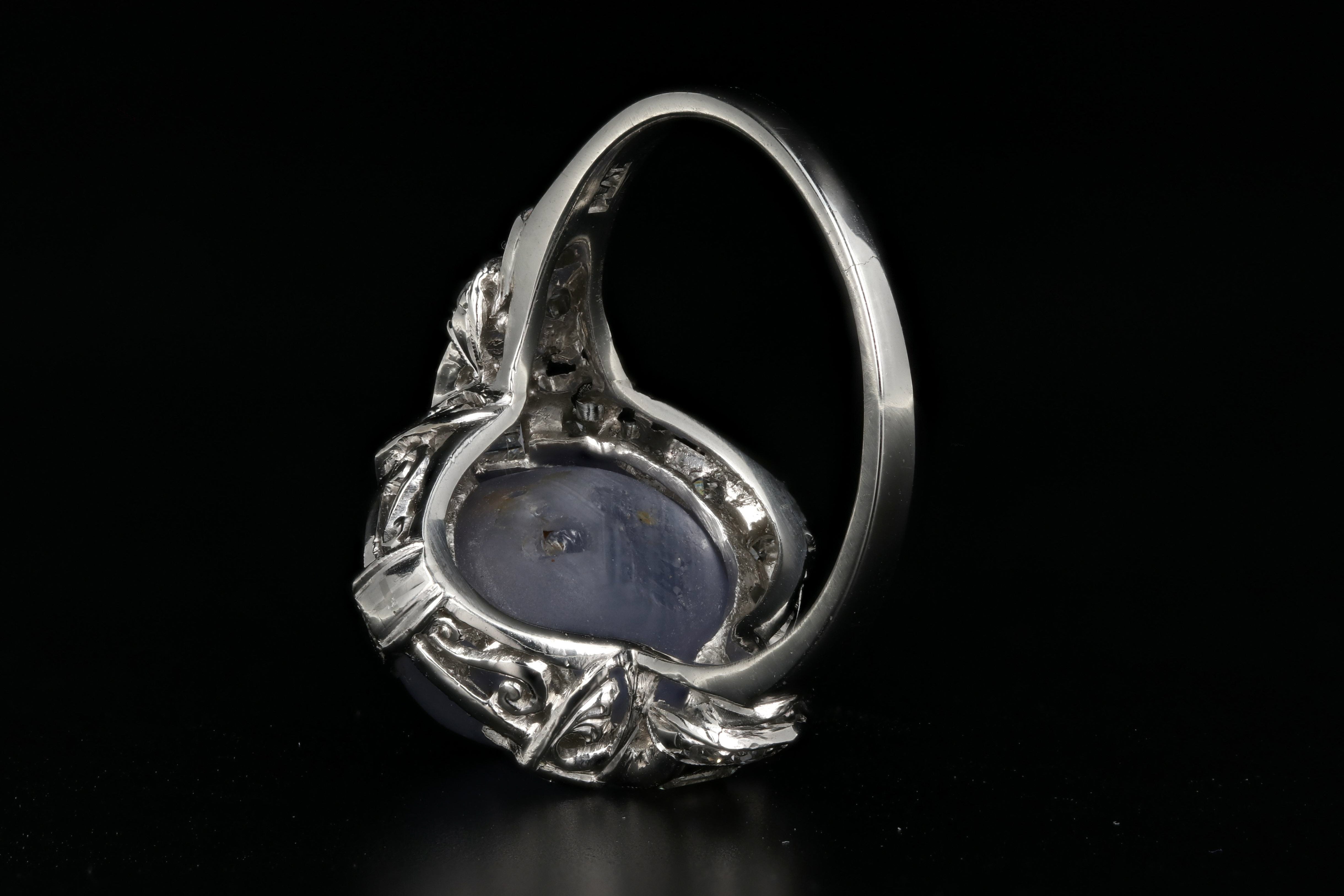 Art Deco Platinum Natural No Heat Ceylon Star Sapphire Ring - Queen May