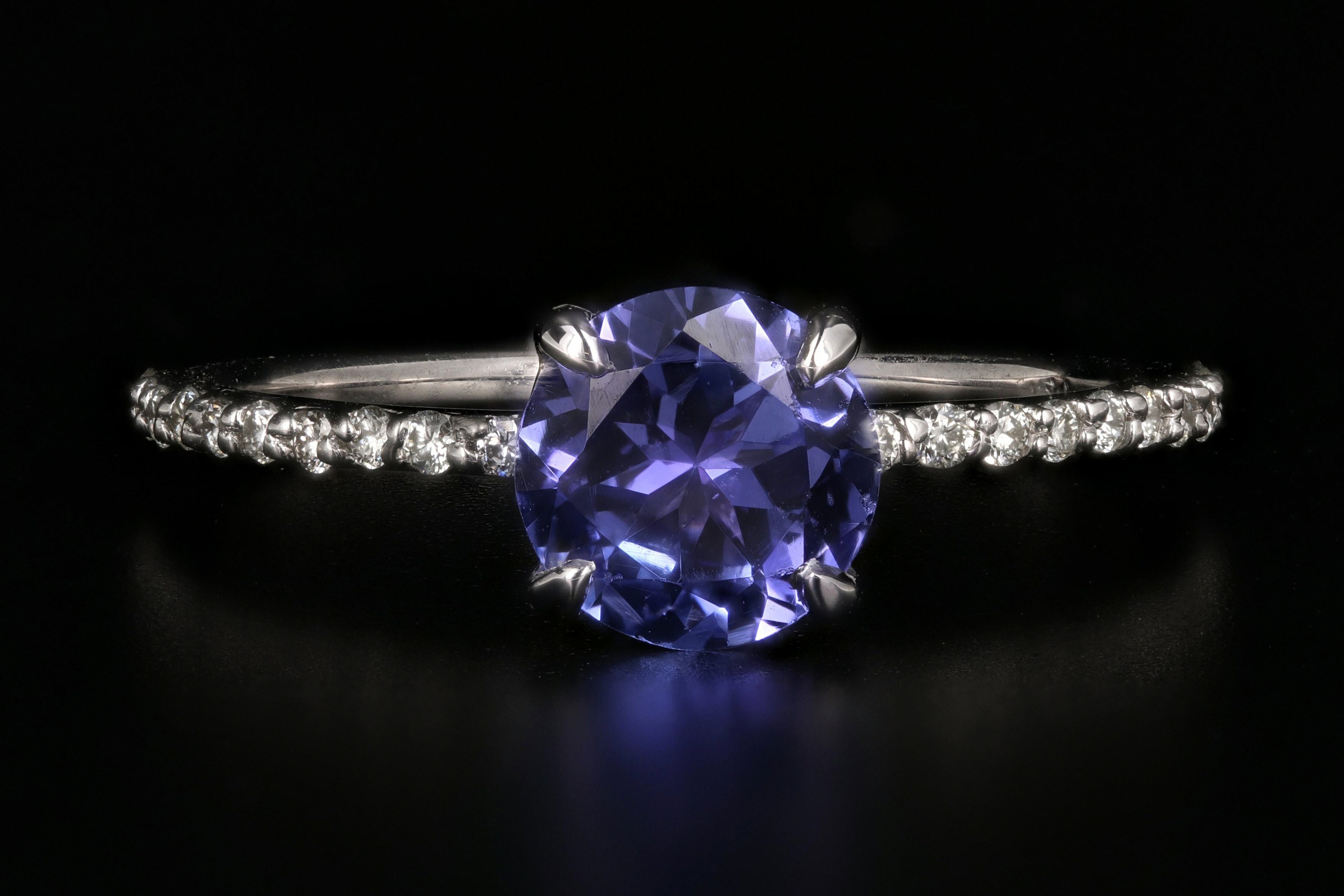 Modern 14K White Gold 1.35 Carat Tanzanite and Diamond Ring - Queen May