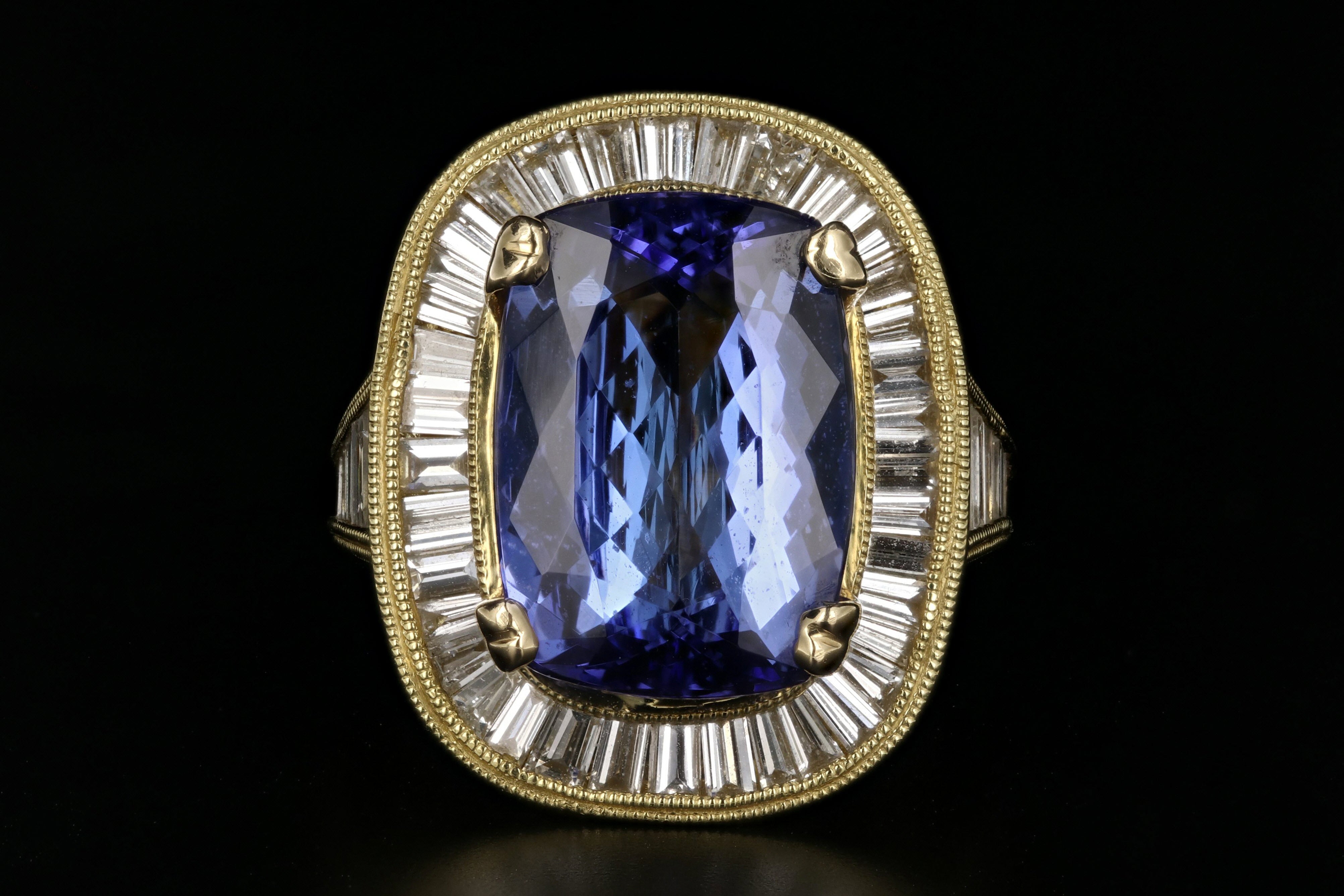Modern 18K Yellow Gold 5.5 Carat Tanzanite & Diamond Ring - Queen May