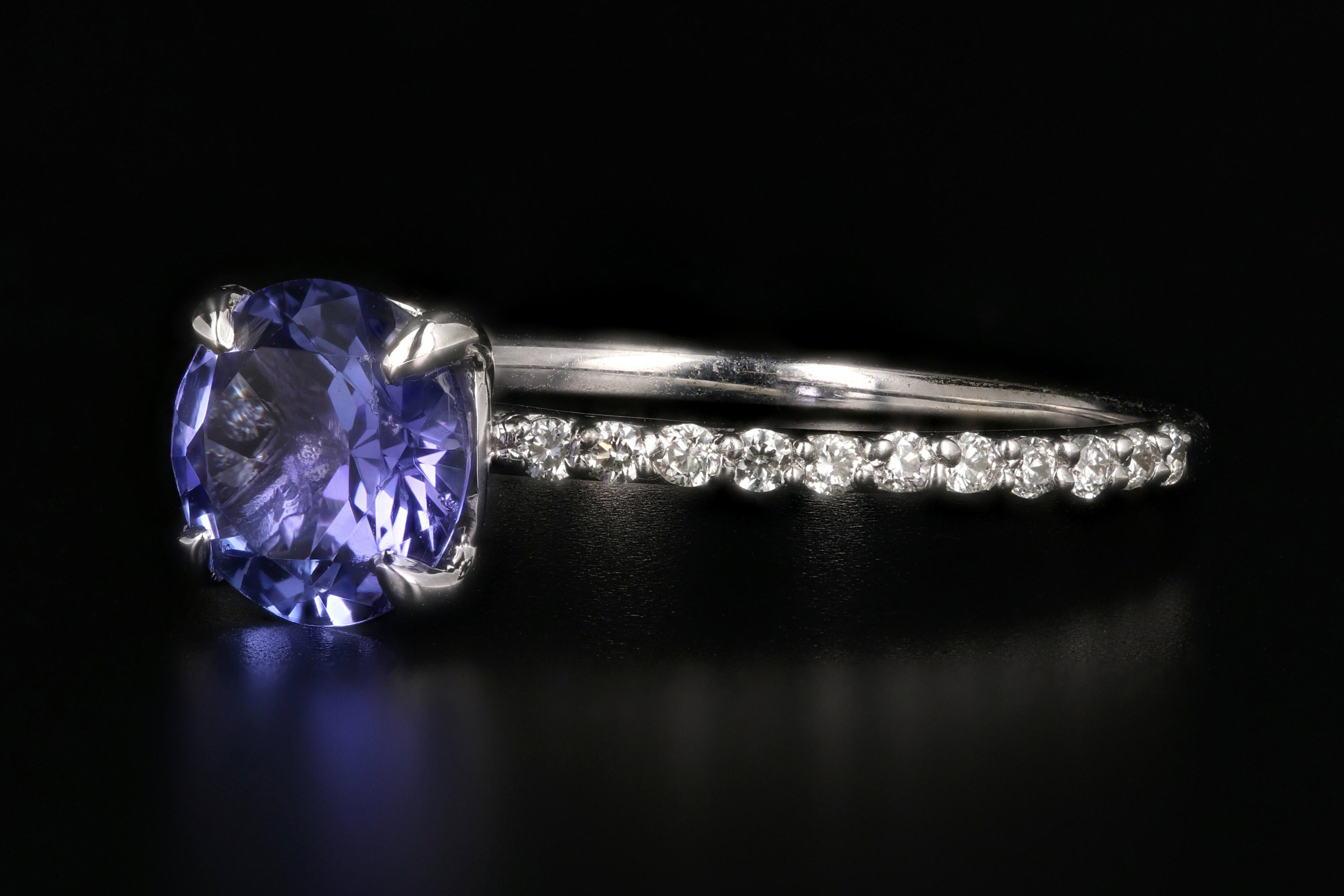 Modern 14K White Gold 1.35 Carat Tanzanite and Diamond Ring - Queen May