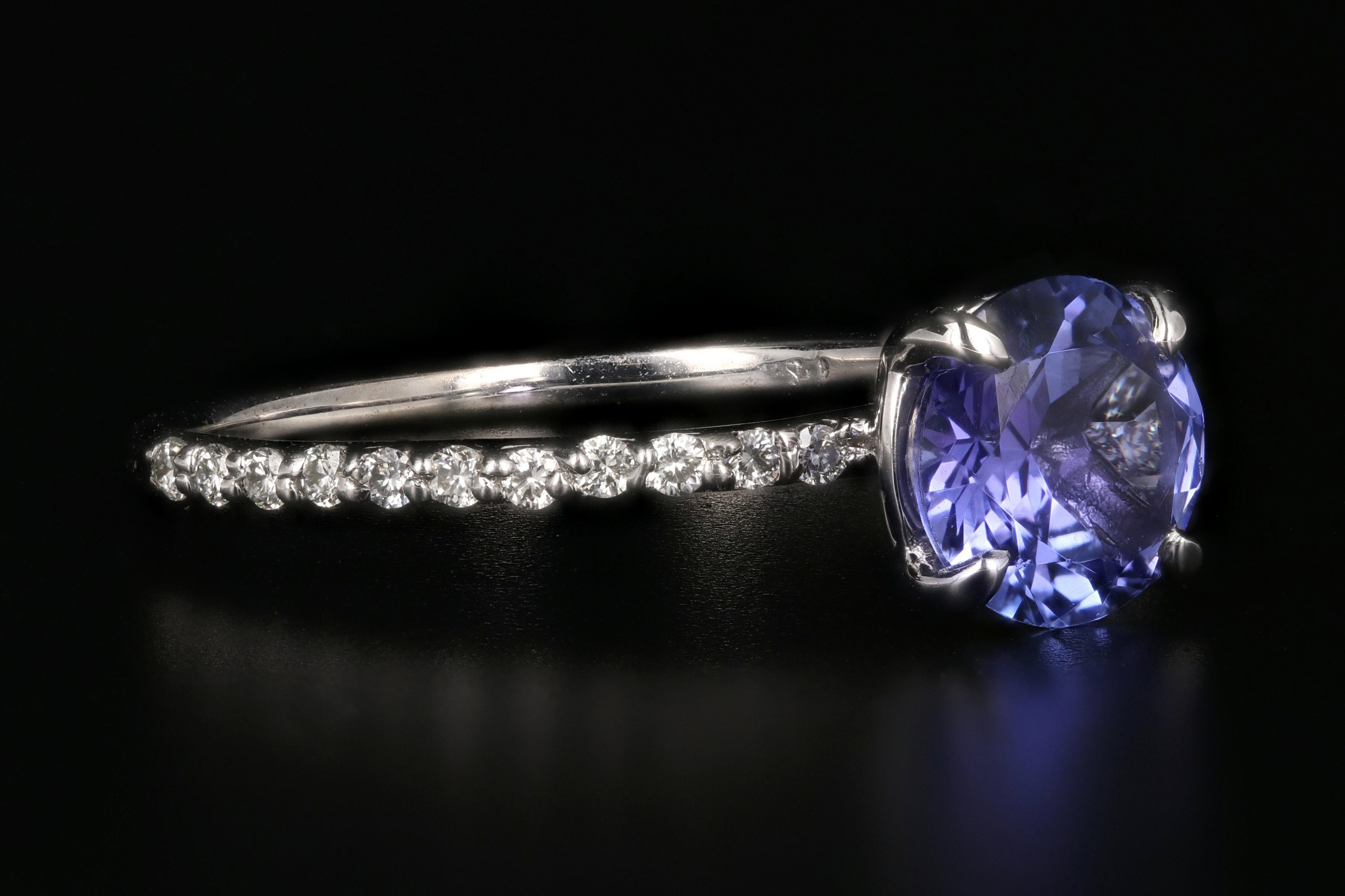 Modern 14K White Gold 1.35 Carat Tanzanite and Diamond Ring - Queen May