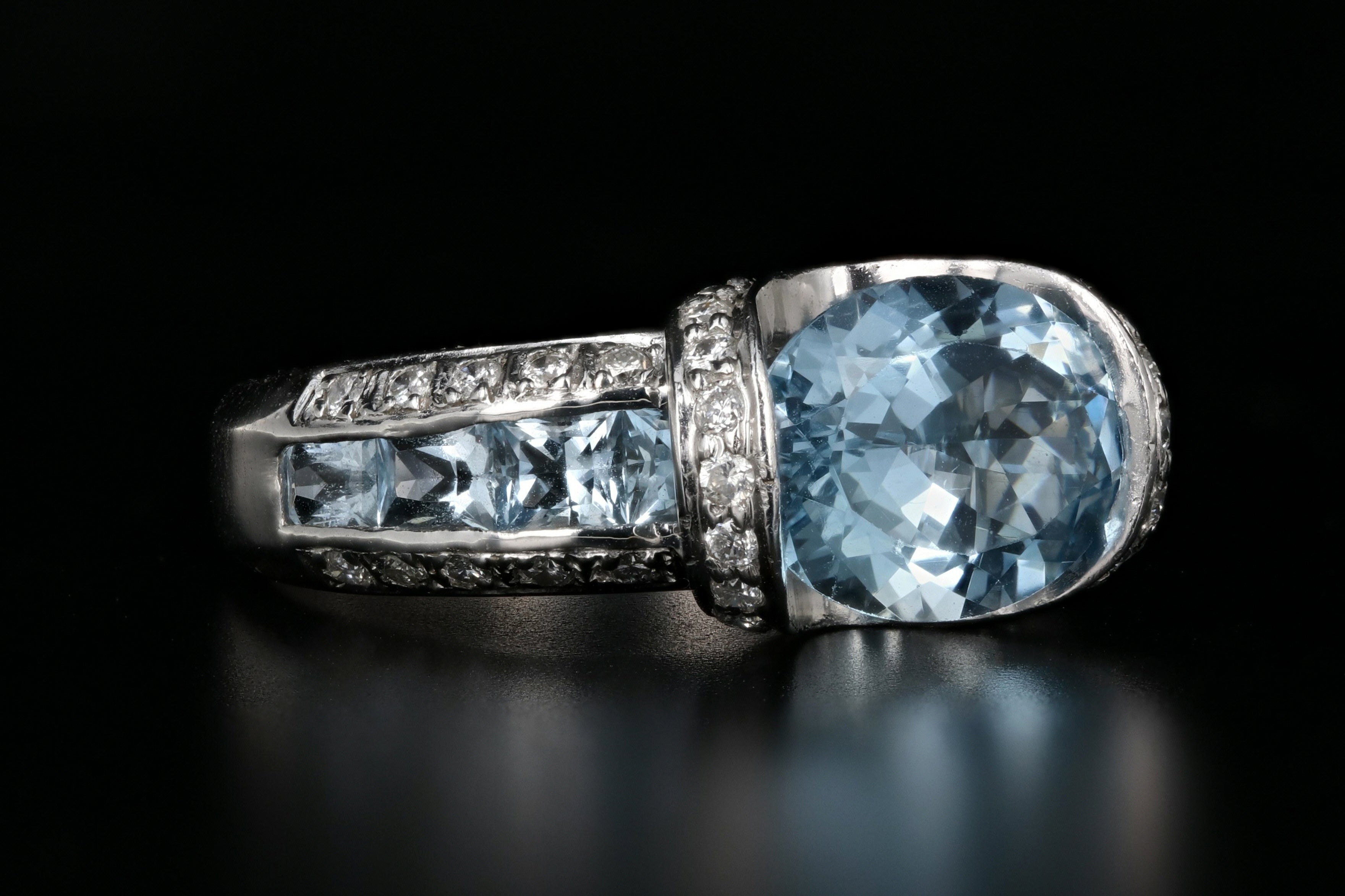18K White Gold 2 Carat Aquamarine Diamond Ring - Queen May