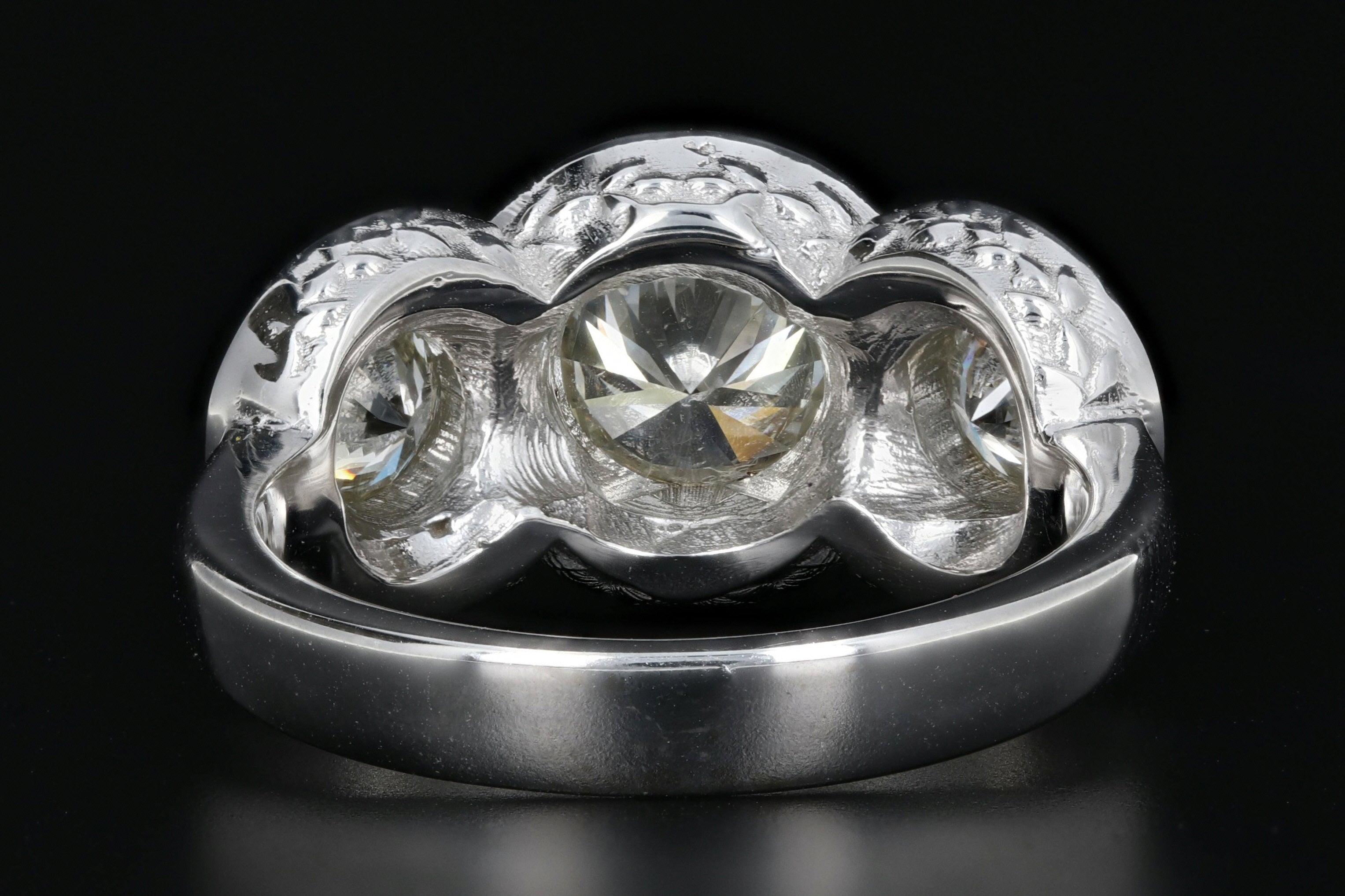 Modern 14K White Gold 3 Stone 2.45 Carat Diamond Weight Total Halo Ring - Queen May