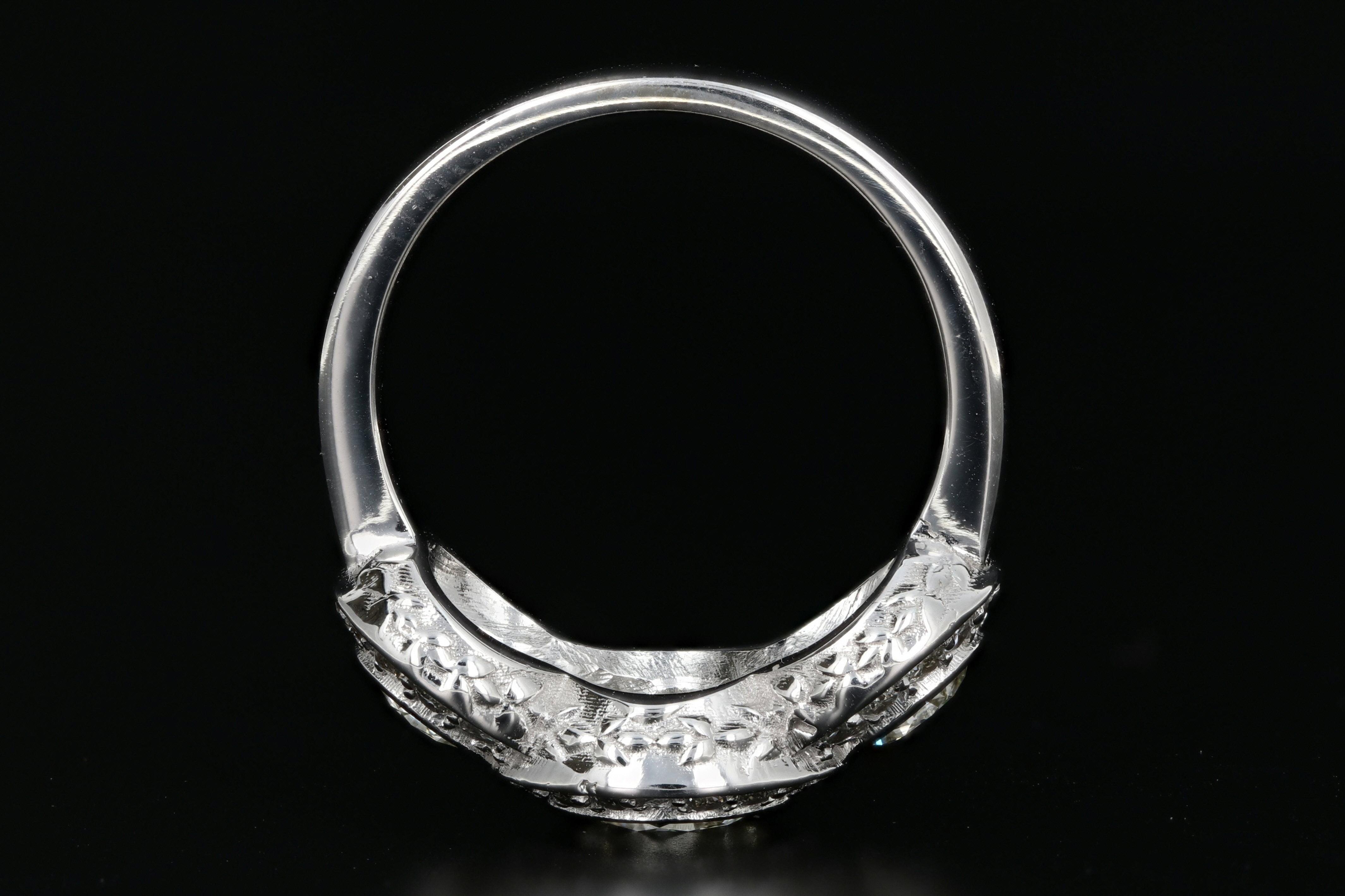 Modern 14K White Gold 3 Stone 2.45 Carat Diamond Weight Total Halo Ring - Queen May
