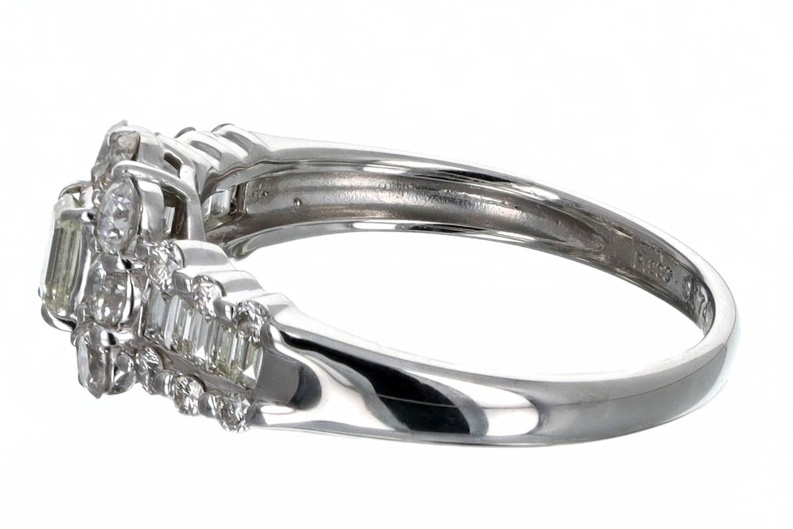 0.17 Carat Emerald Cut Diamond Halo Engagement Ring in Platinum - Queen May