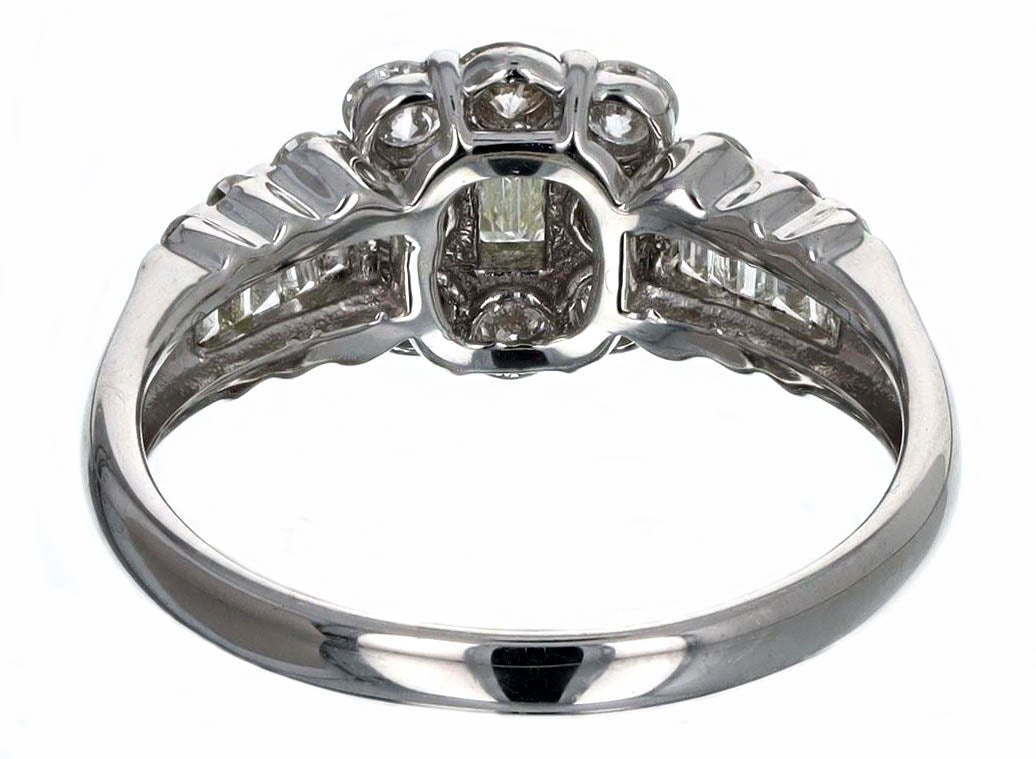 0.17 Carat Emerald Cut Diamond Halo Engagement Ring in Platinum - Queen May