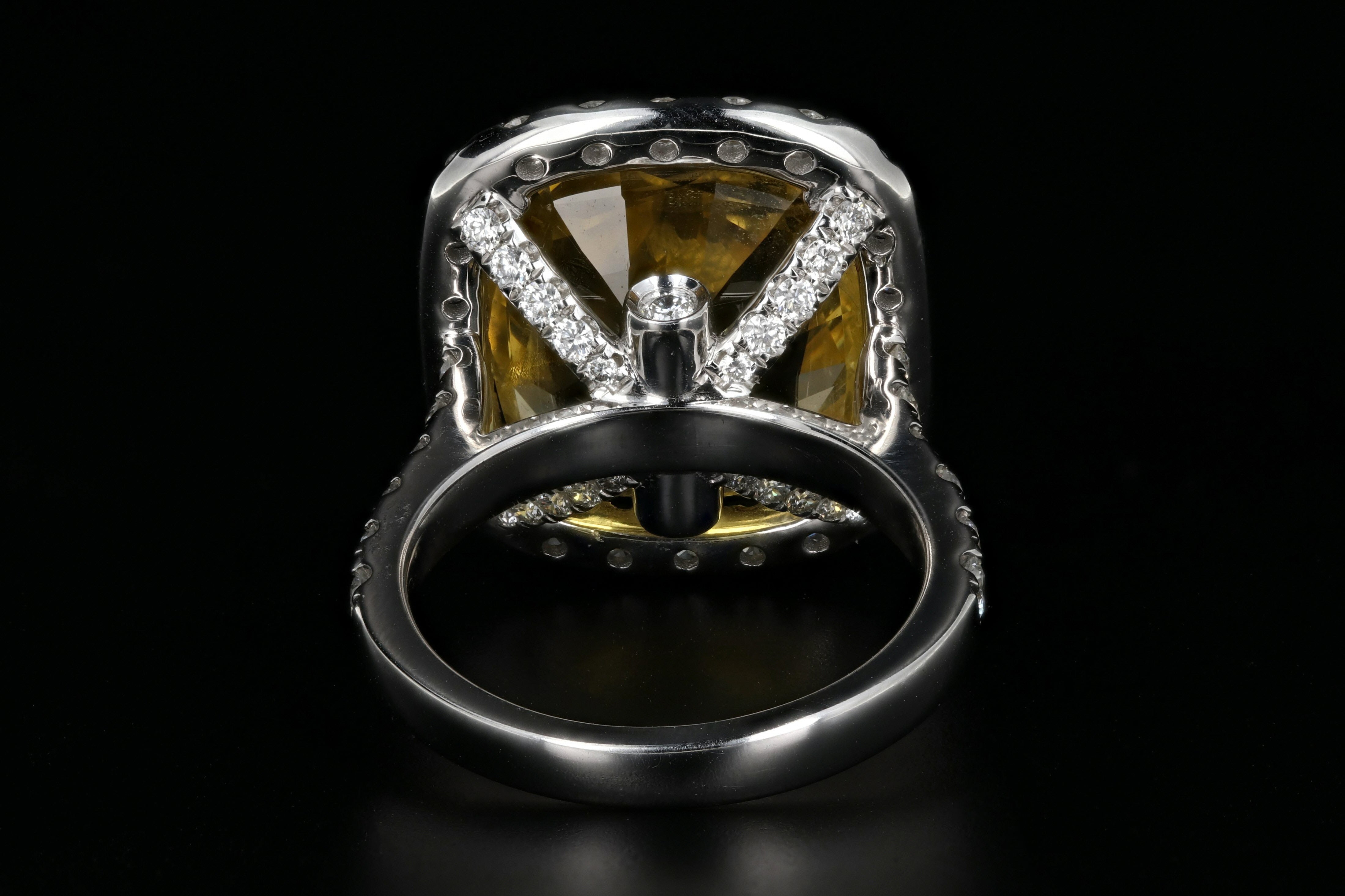 New 14K White Gold 10.83 Carat Natural Yellow Sapphire & Diamond Ring AGL Certified - Queen May
