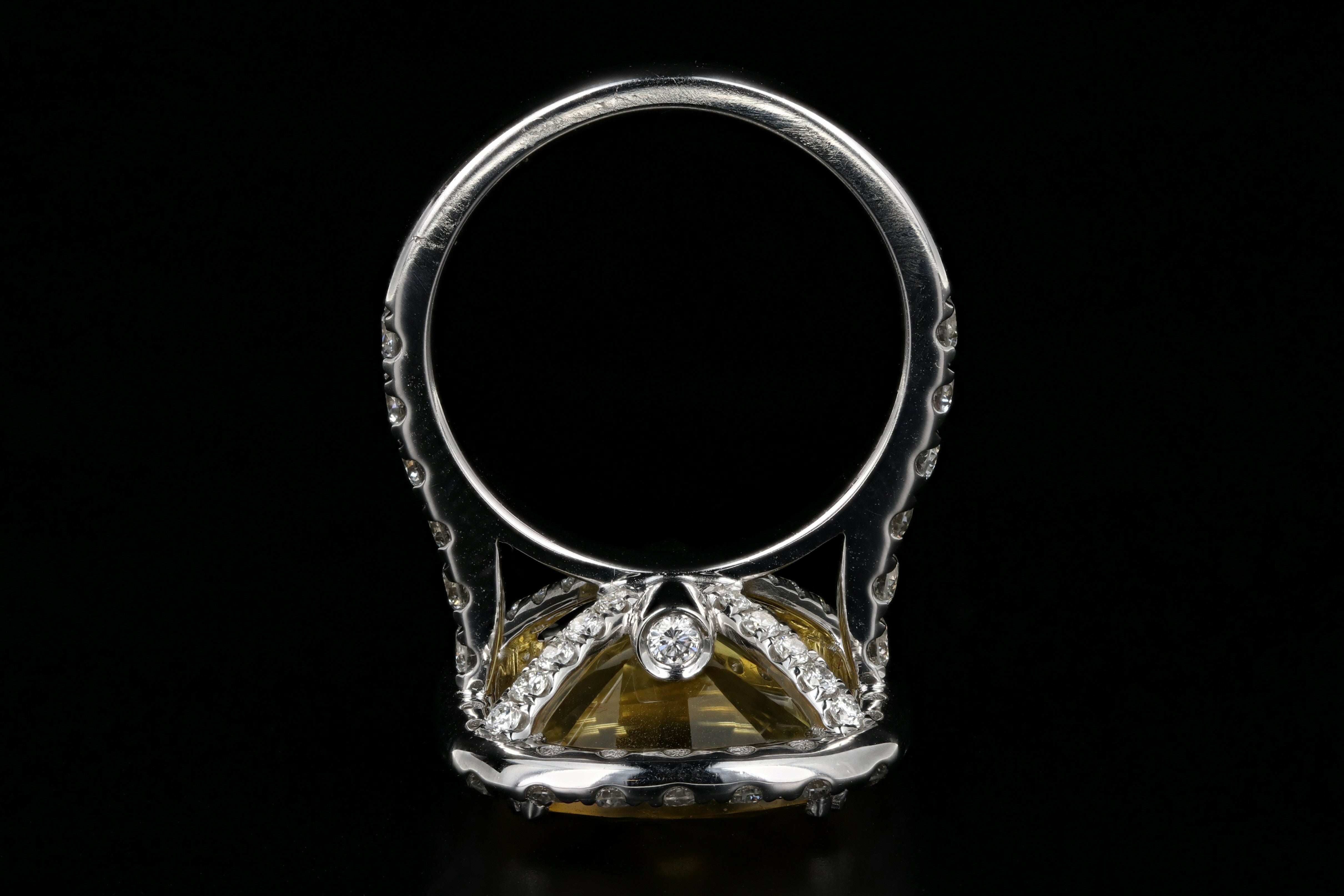 New 14K White Gold 10.83 Carat Natural Yellow Sapphire & Diamond Ring AGL Certified - Queen May