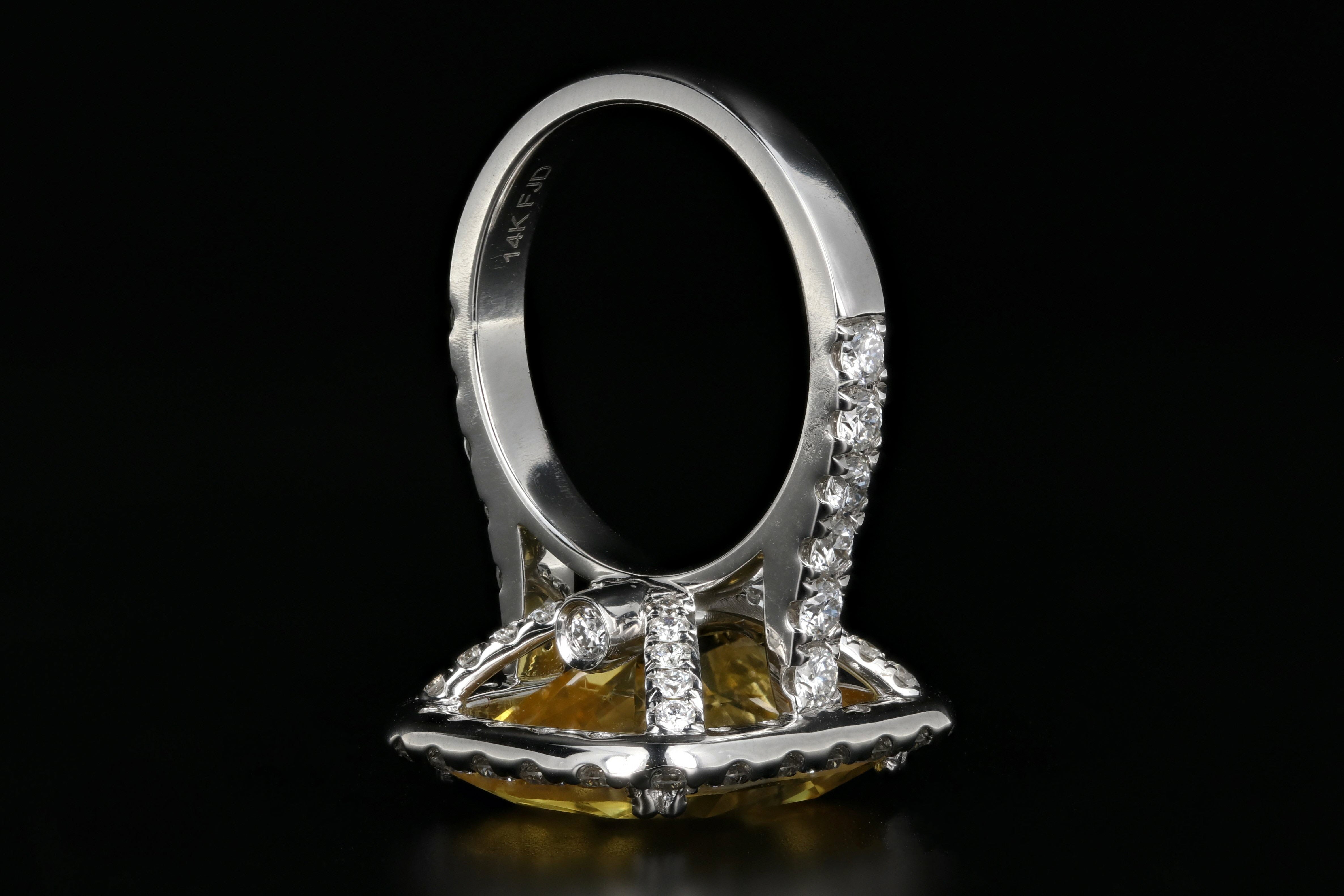 New 14K White Gold 10.83 Carat Natural Yellow Sapphire & Diamond Ring AGL Certified - Queen May