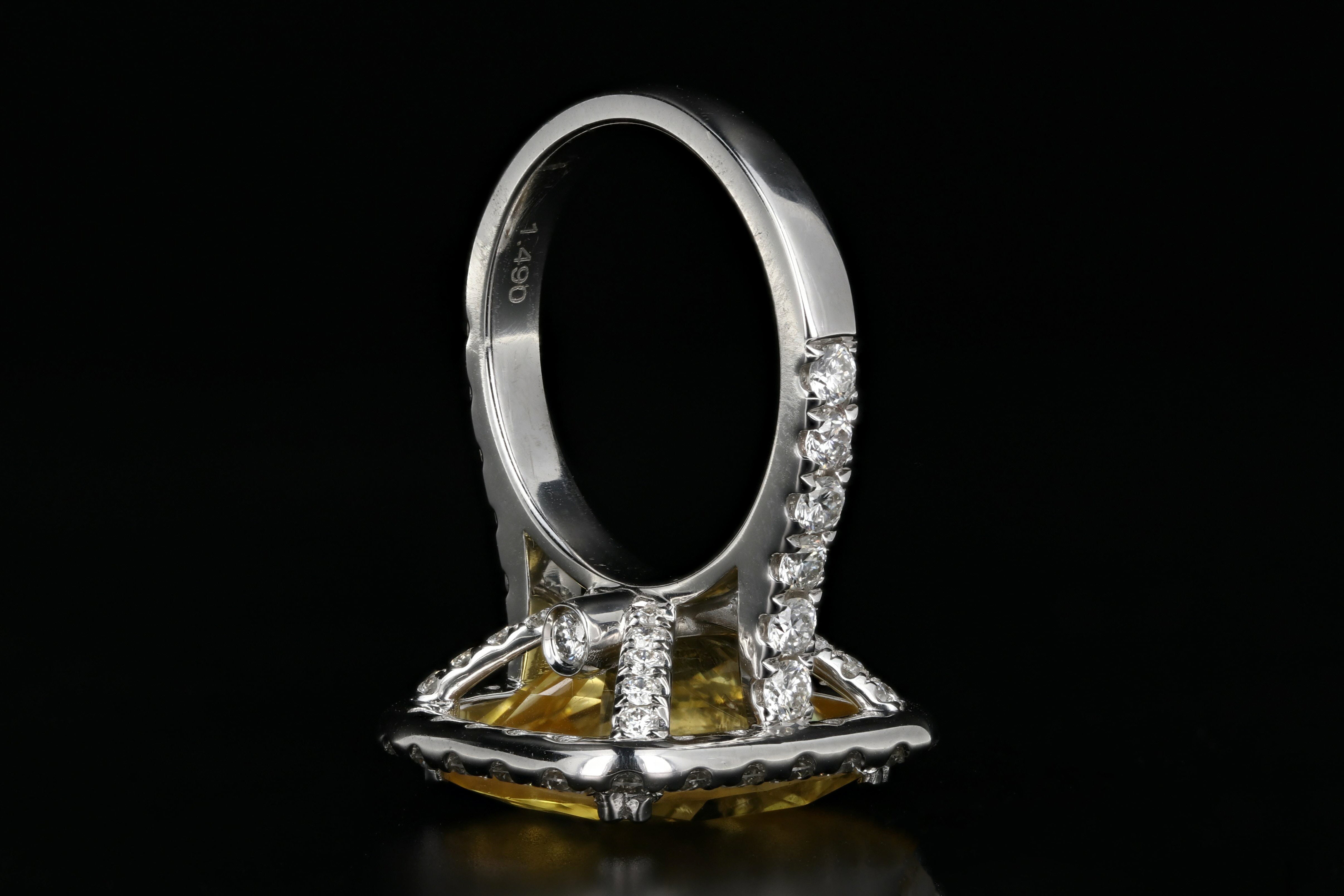 New 14K White Gold 10.83 Carat Natural Yellow Sapphire & Diamond Ring AGL Certified - Queen May