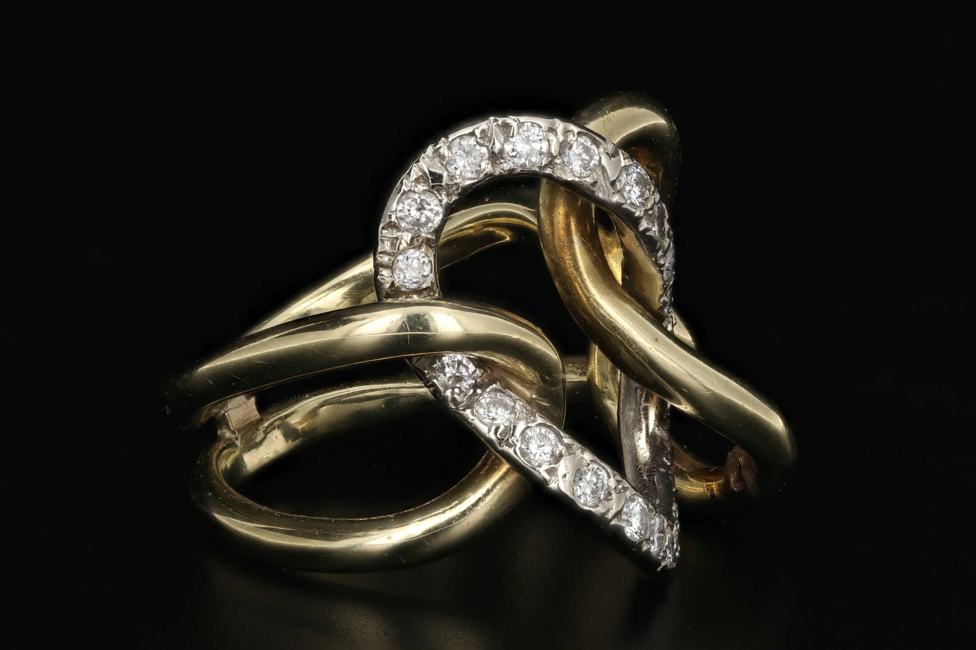 Vintage 14K Yellow And White Gold Knot Diamond Ring - Queen May