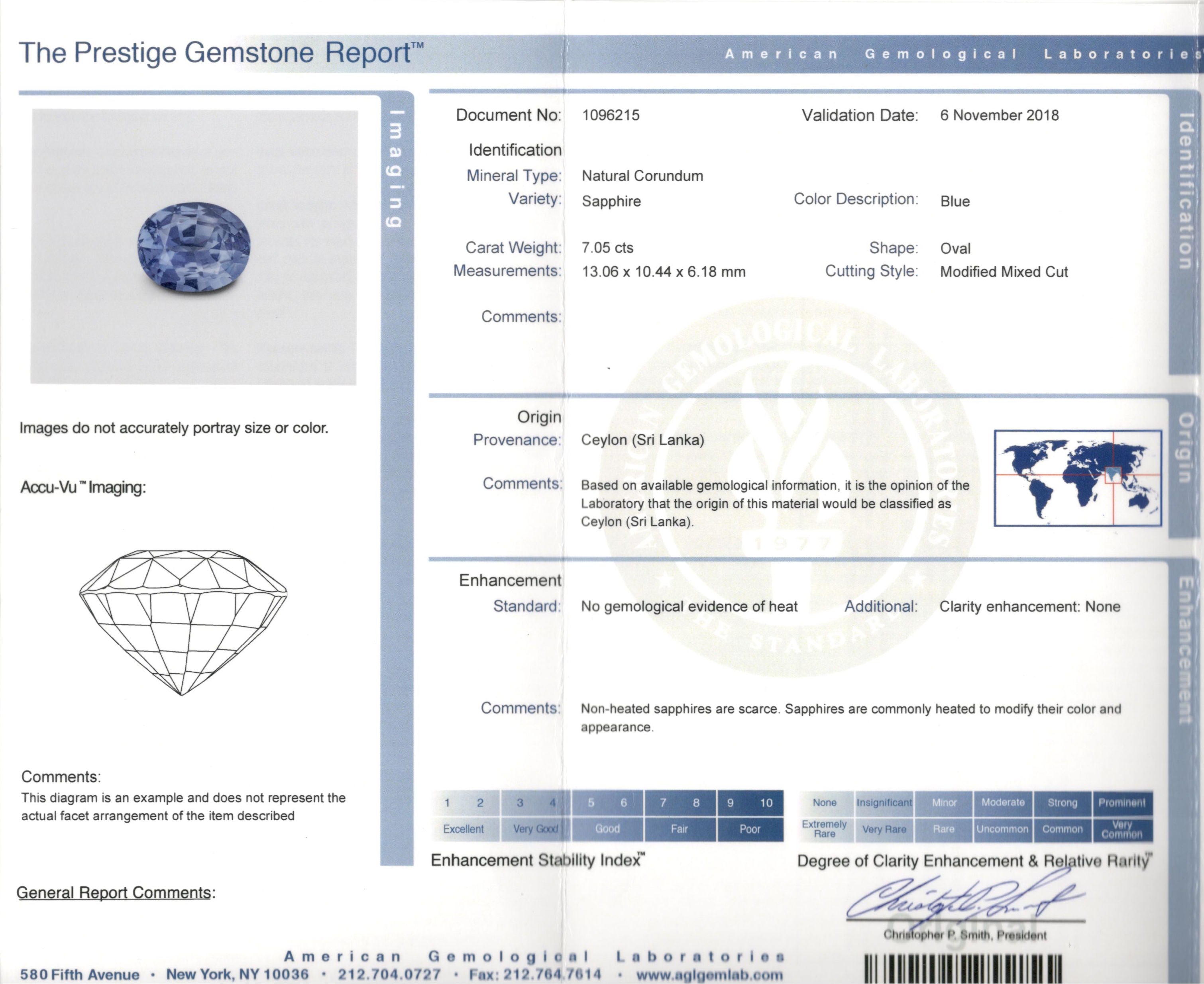 New Platinum 7.04 Natural Cornflower Blue Sapphire and Diamond Ring AGL Certified - Queen May