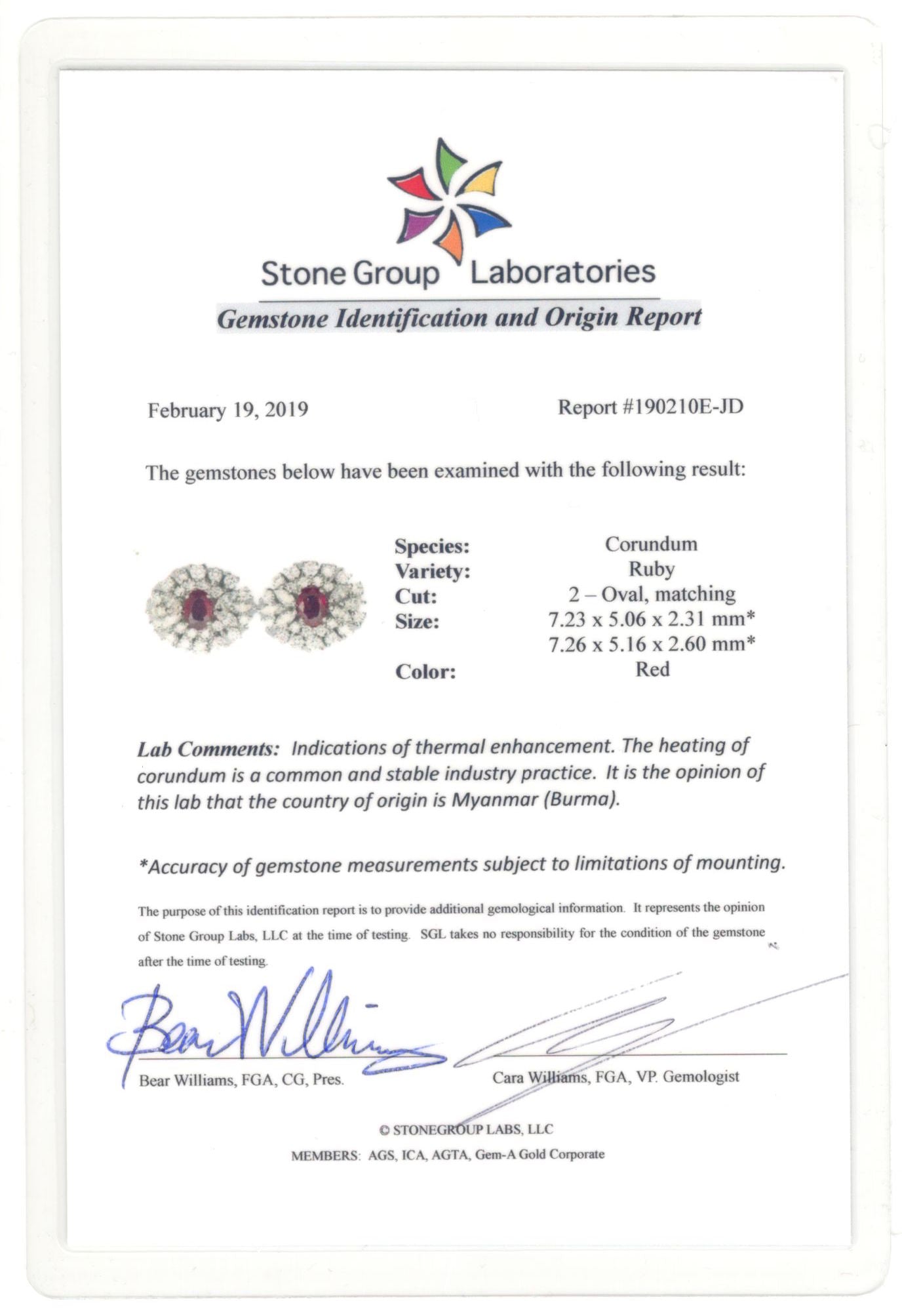 Vintage 18K White Gold 1.10 Carat Burma Ruby & Diamond Earrings Stone Group Certified - Queen May